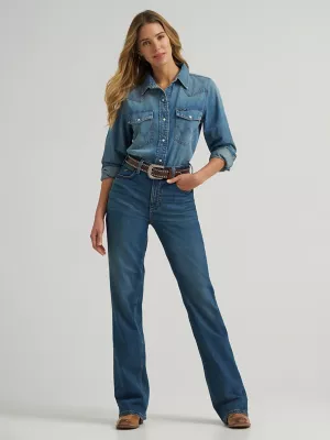 Women's High Rise Skylar Relaxed Bootcut Wrangler Riding Jean in Lena
