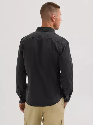 Men's Slim Denim Snap Front Shirt in Black