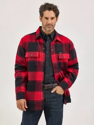 Mens Sherpa Lined Flannel Shirt Jacket:Red Buffalo:S