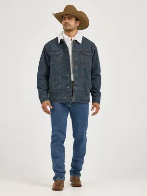 Wrangler® Western Sherpa Lined Denim Trucker Jacket in Rustic