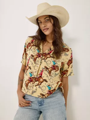 Women's Wrangler Retro® Cowgirl Camp Shirt in Rodeo Cowboy Tan