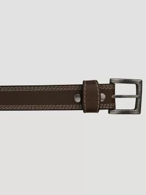 Men's Contrast Triple Stitch Belt in Brown