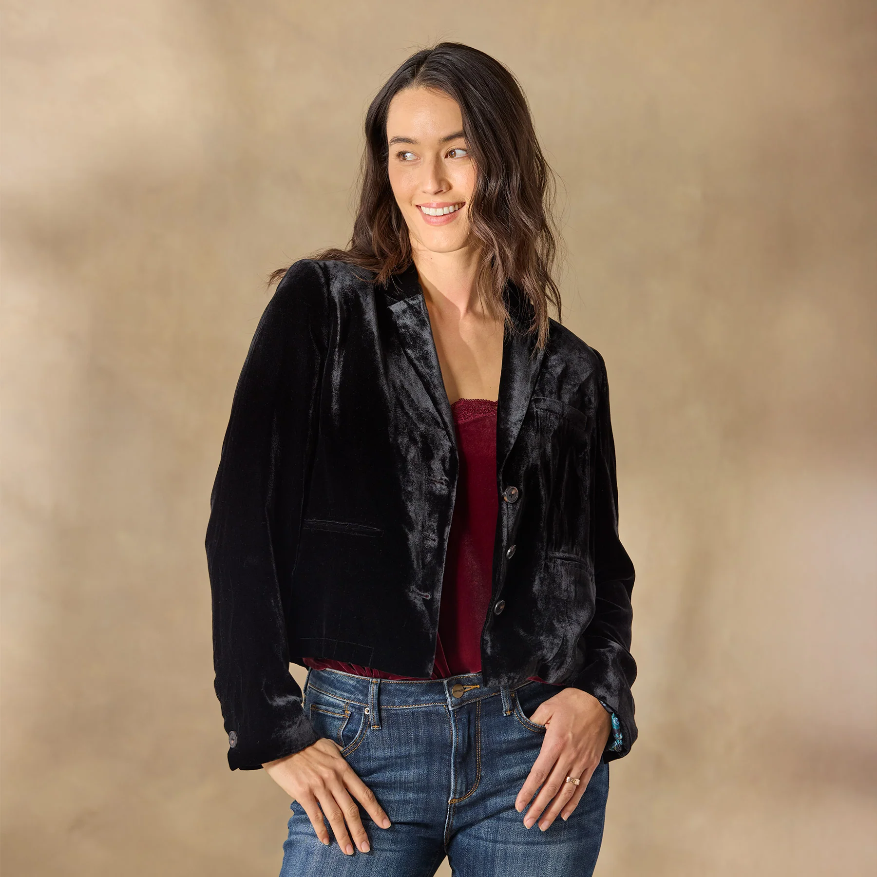 Champagne Toast Velvet Jacket, Petite