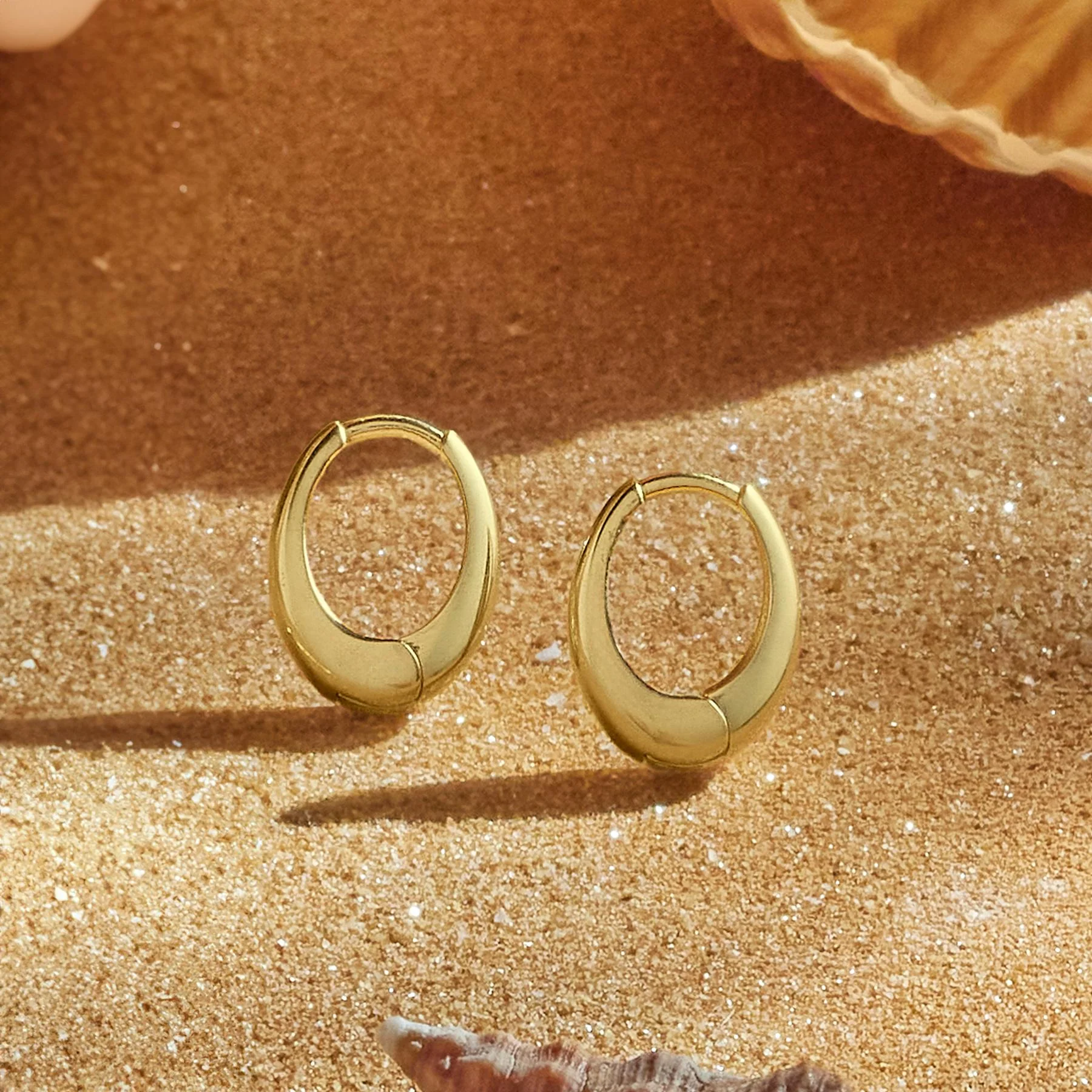 Yellow Gold Oval Hoop Earrings