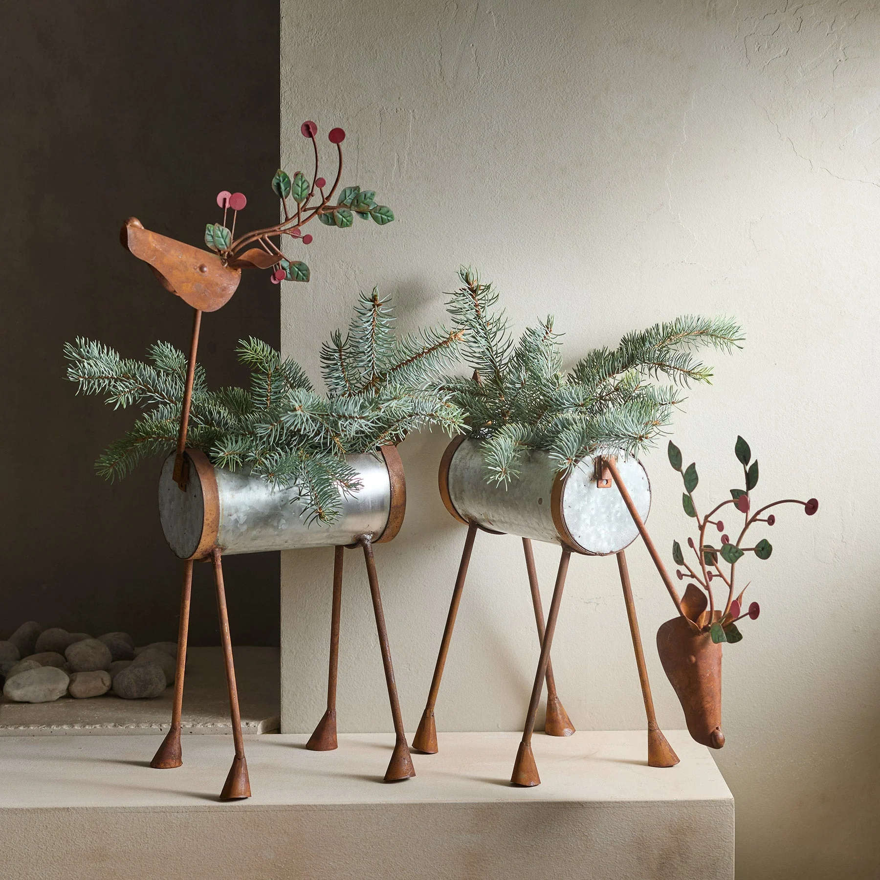 Rustic Reindeer Planter Duo