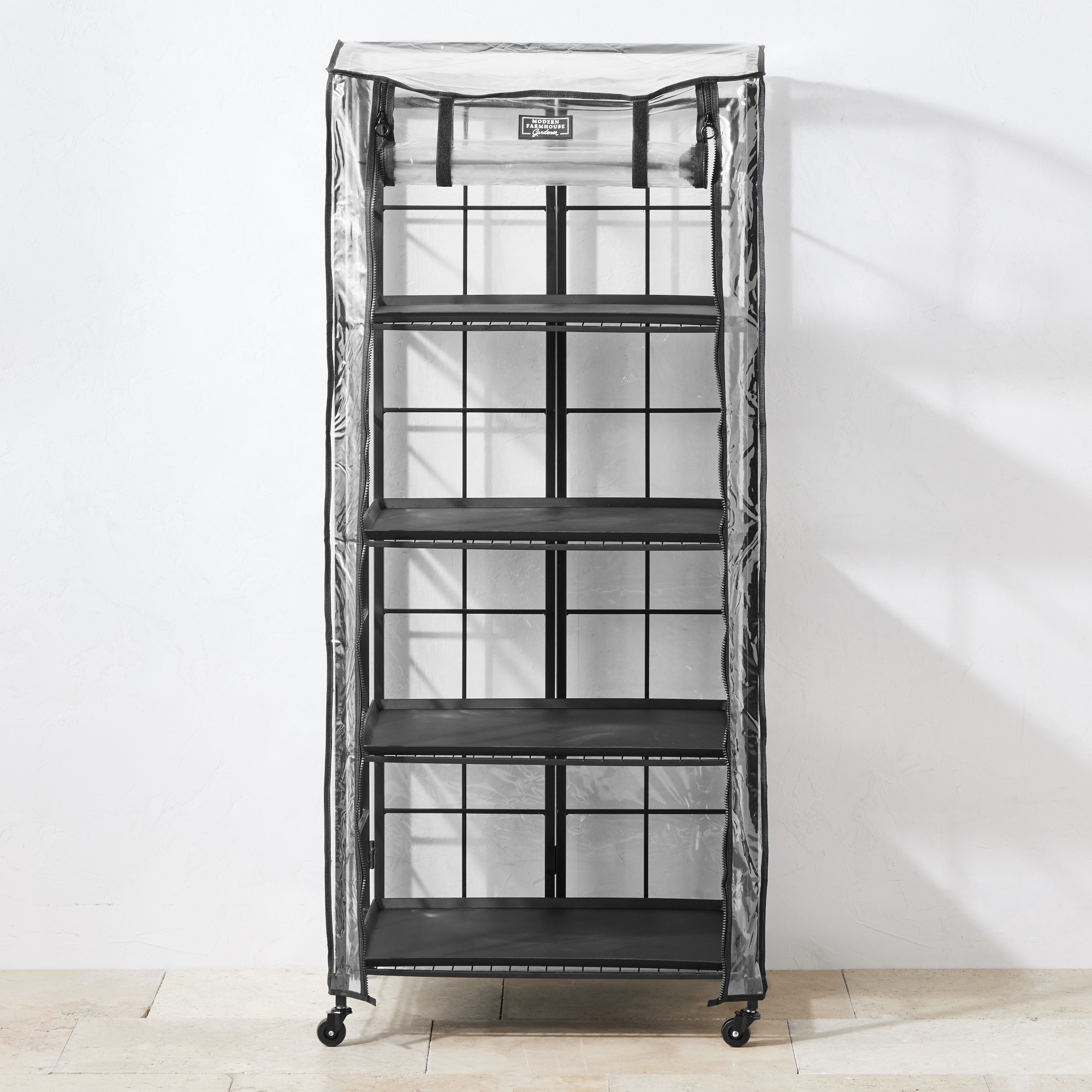 Modern Farmhouse Plant Stand with Adjustable Shelf & Patio Greenhouse