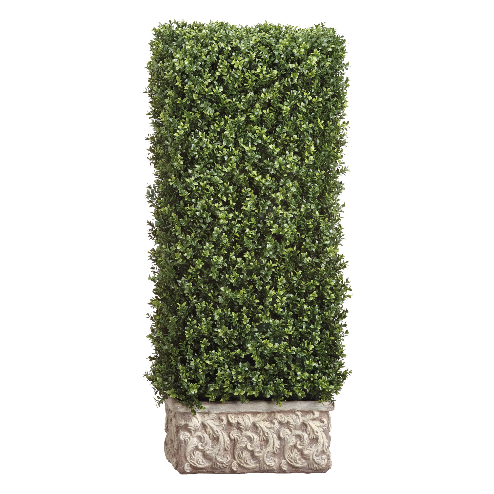 Faux Boxwood Hedge in Stone Planter, 48
