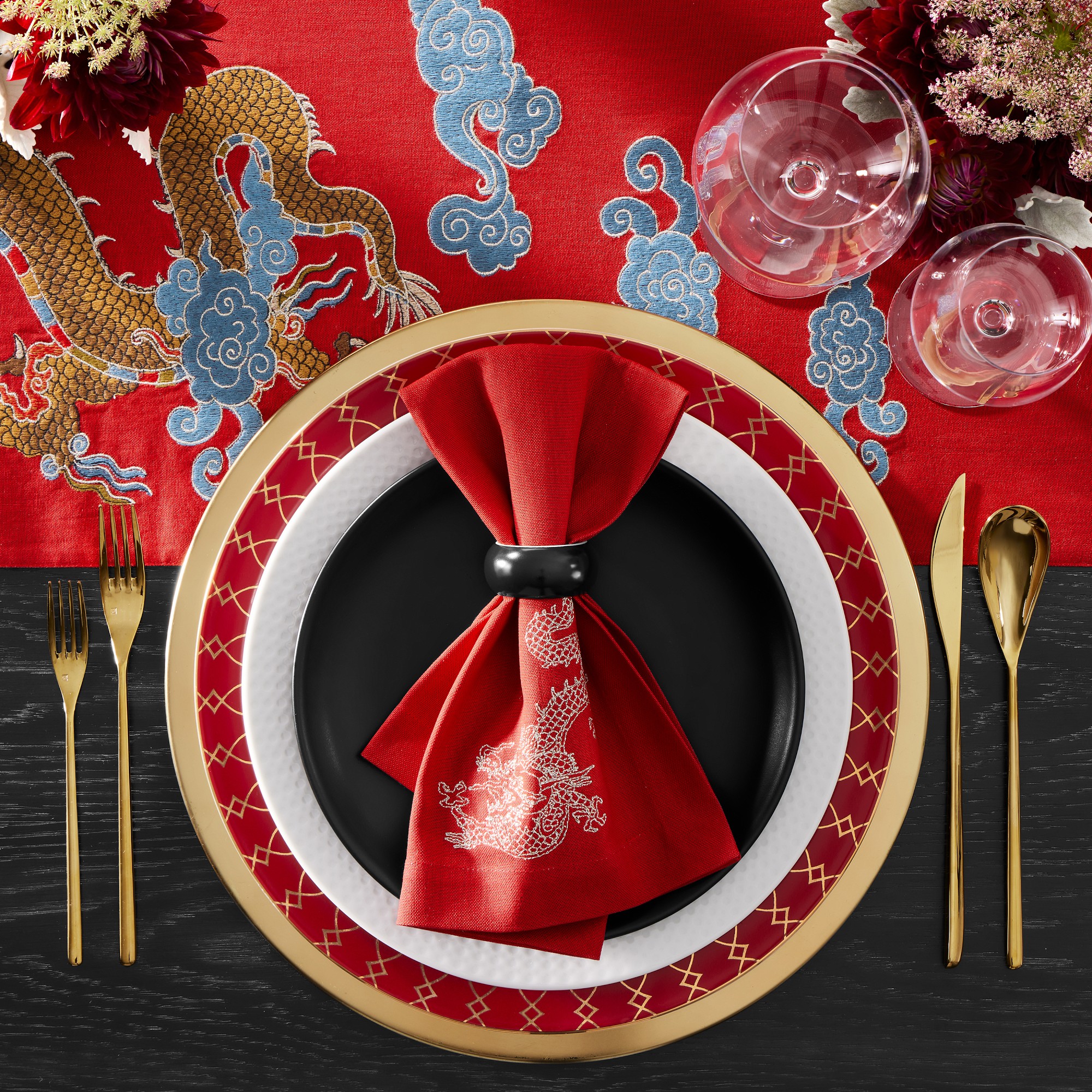 Lunar Dragon Embroidered Napkins, Set of 4