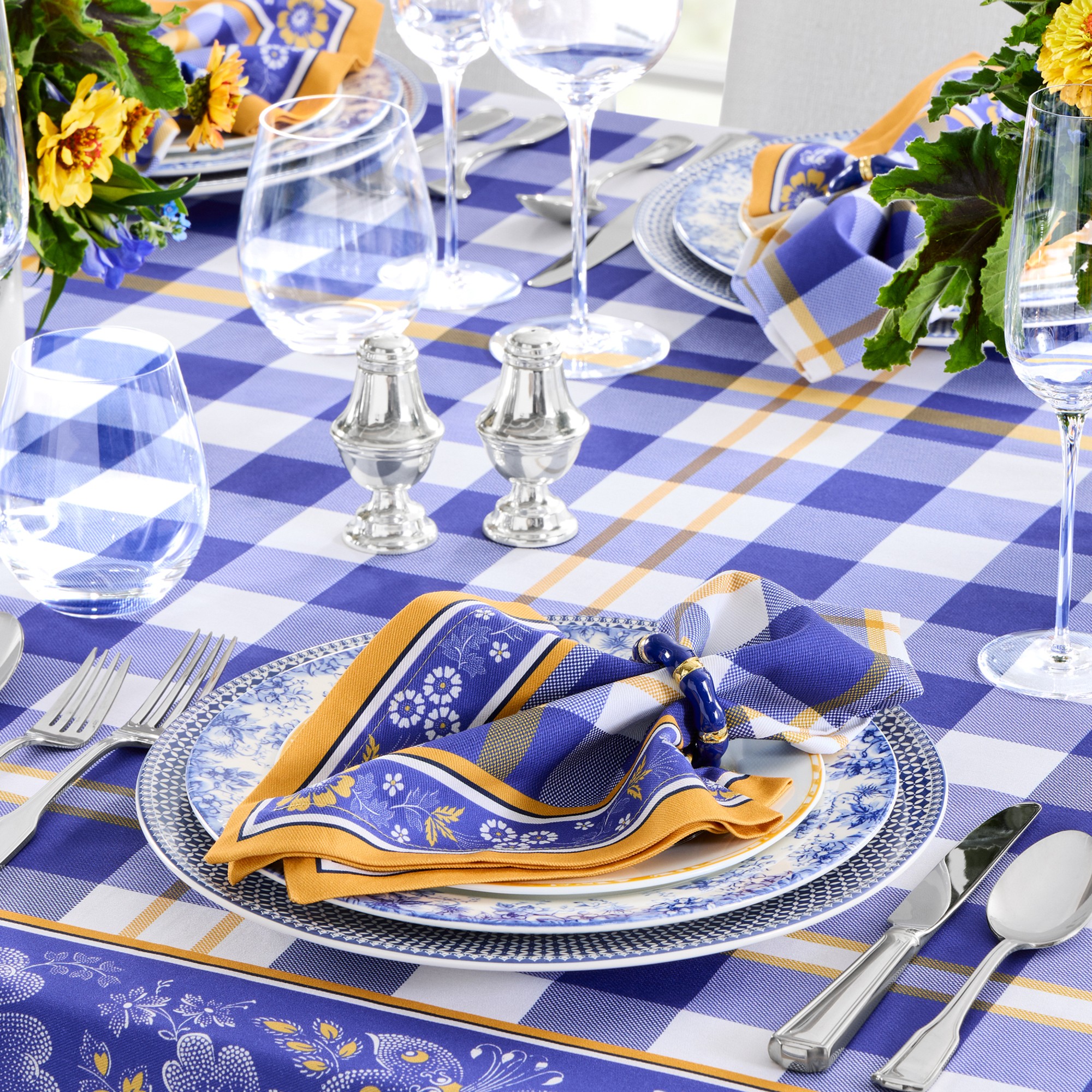 Gingham Floral Tablecloth