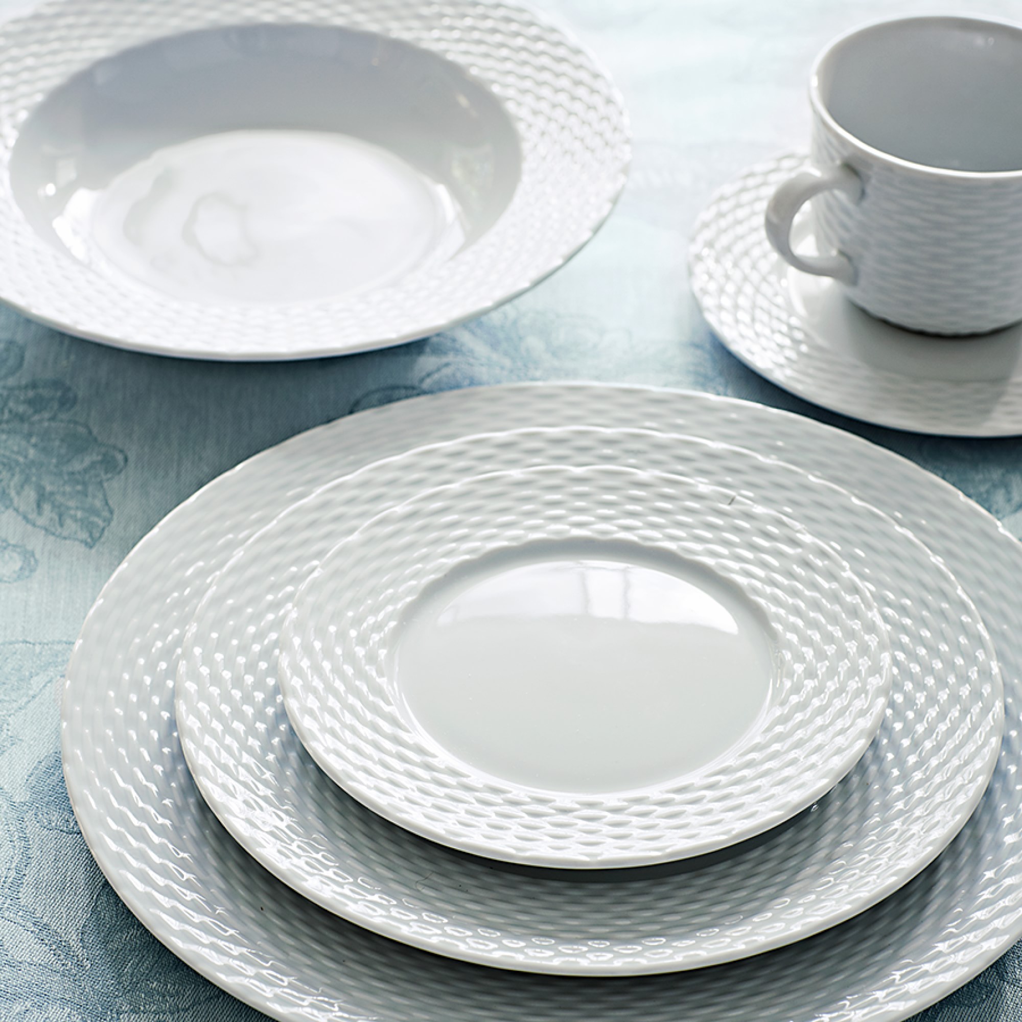 Pillivuyt Basketweave Porcelain Soup Plates, Set of 4