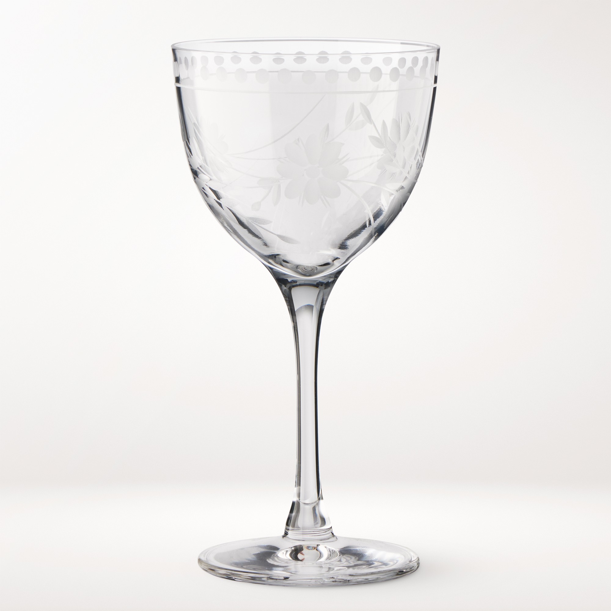 Vintage Etched Nick & Nora Glasses, Set of 4