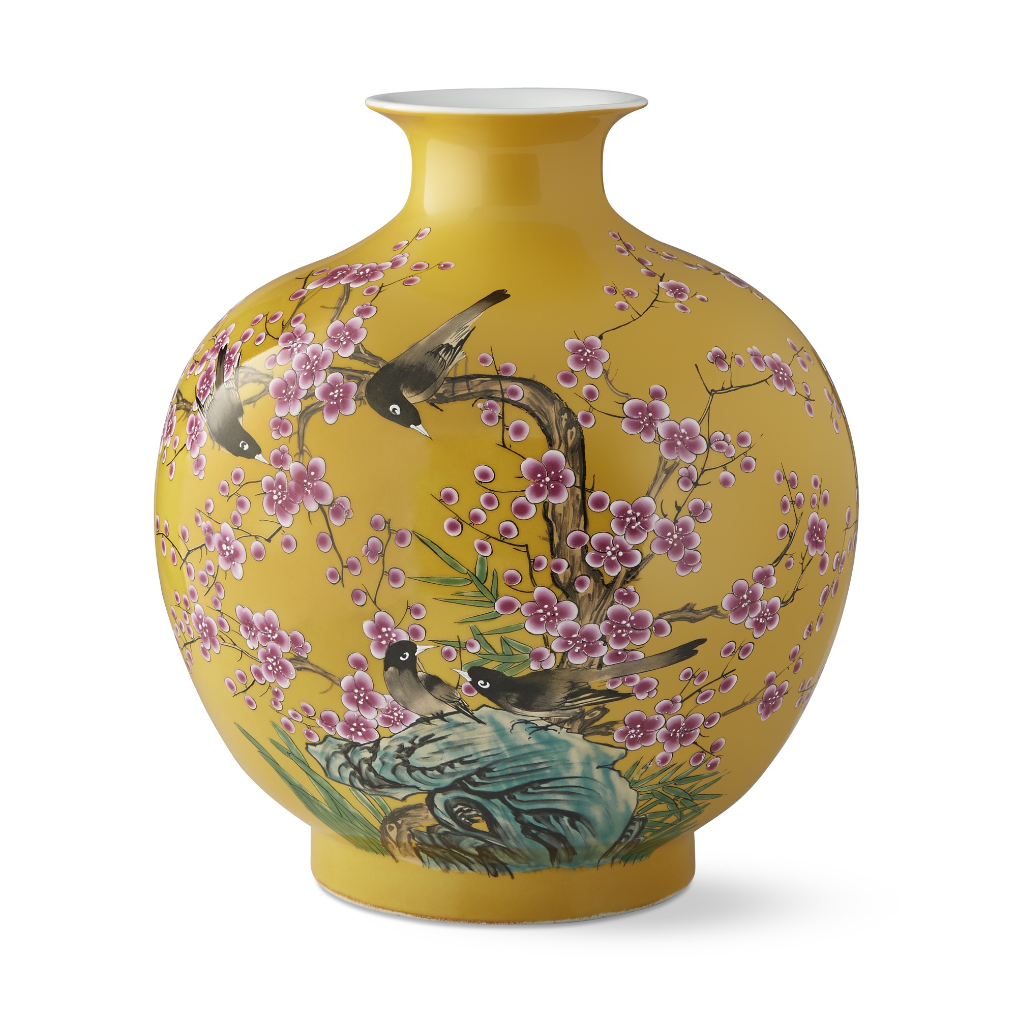 Yellow Hummingbird Ginger Jar Pom Vase