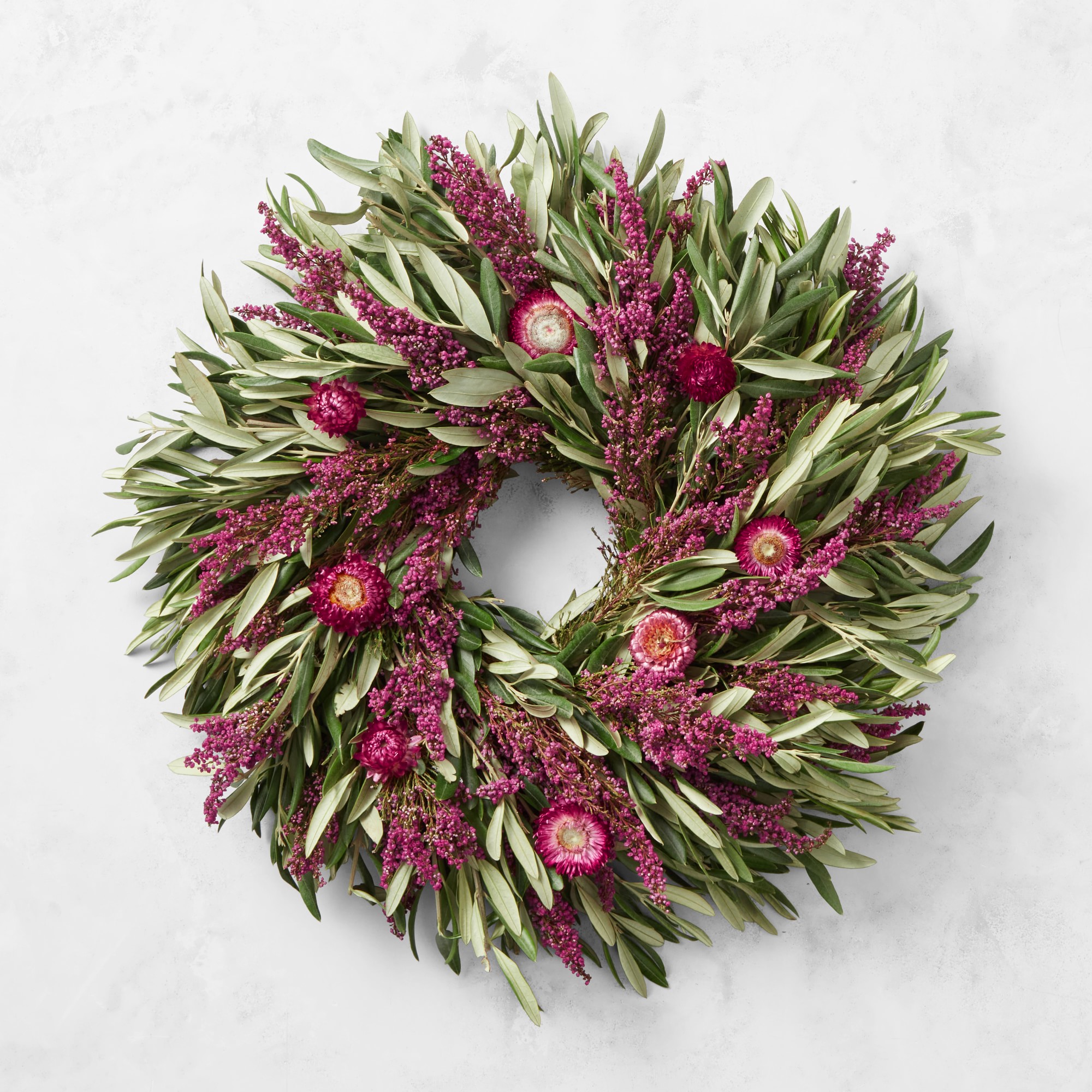Fresh Olive & Heather Live Wreath, 18