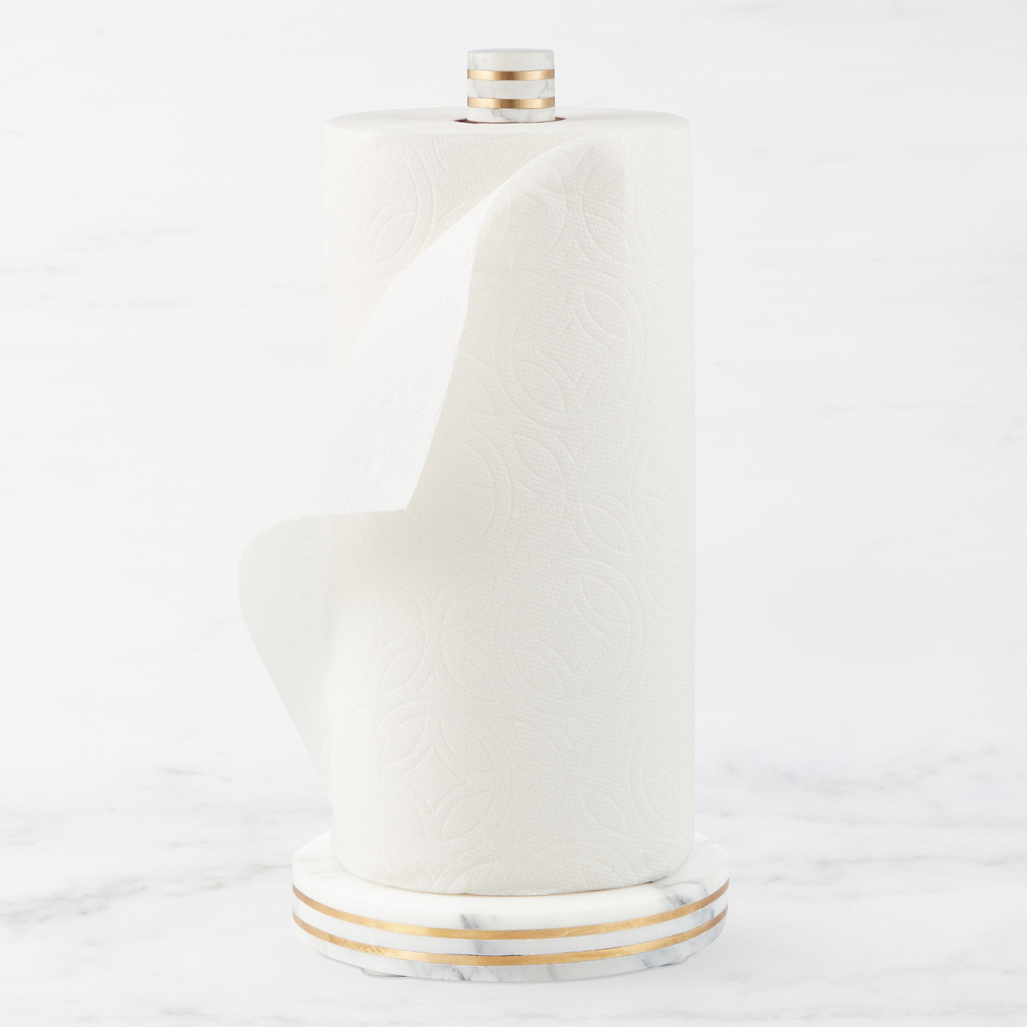 Williams Sonoma Arabescato Marble with Brass Inlay Paper Towel Holder