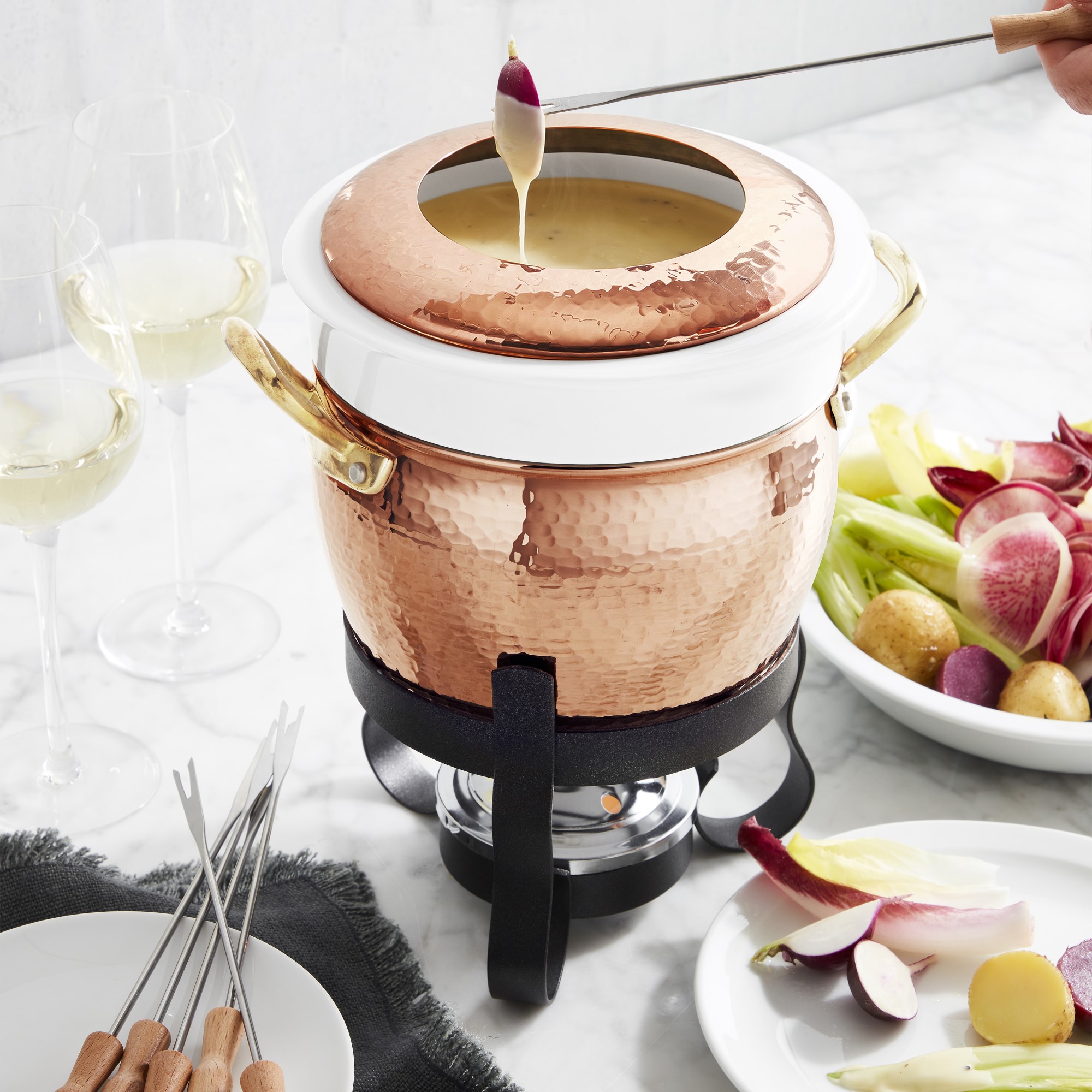 Ruffoni Historia Hammered Copper Fondue Pot, 1-Qt.