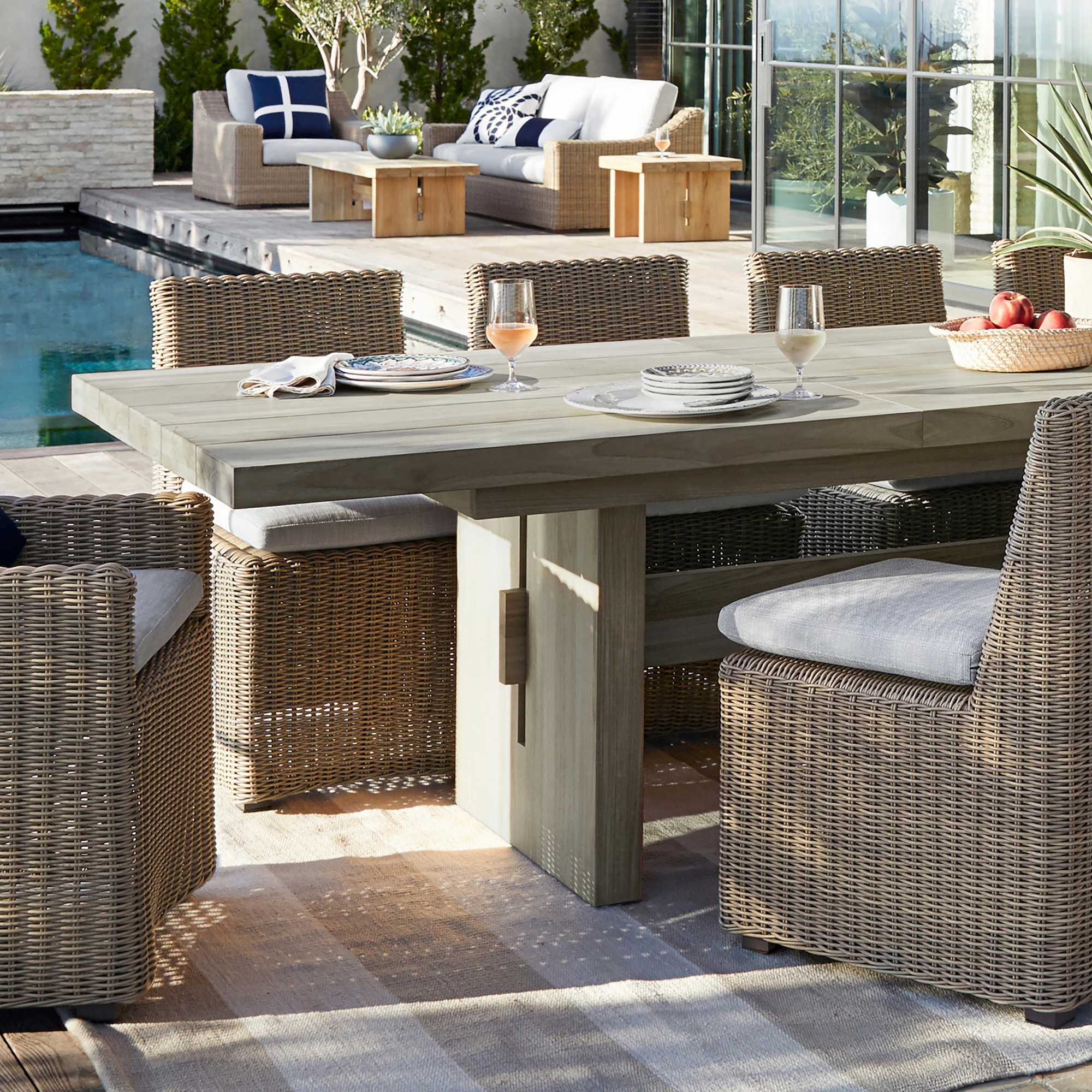 San Clemente Outdoor Grey Teak Rectangular Dining Table (84