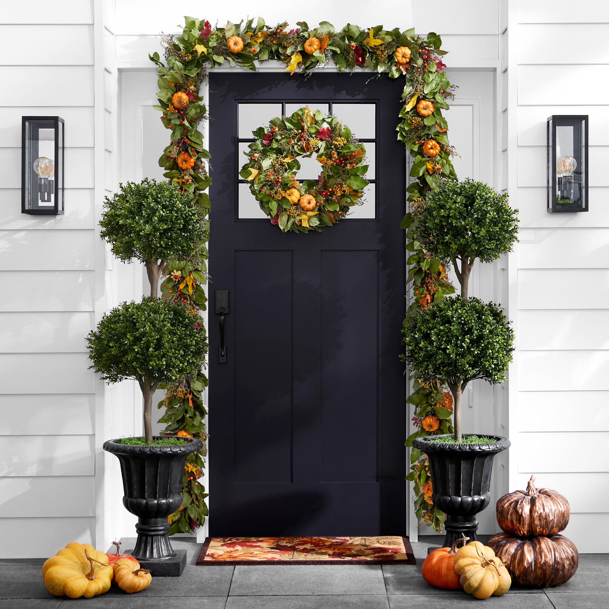 Double Ball-Shaped Faux Boxwood Topiary in Plastic Pot, 48