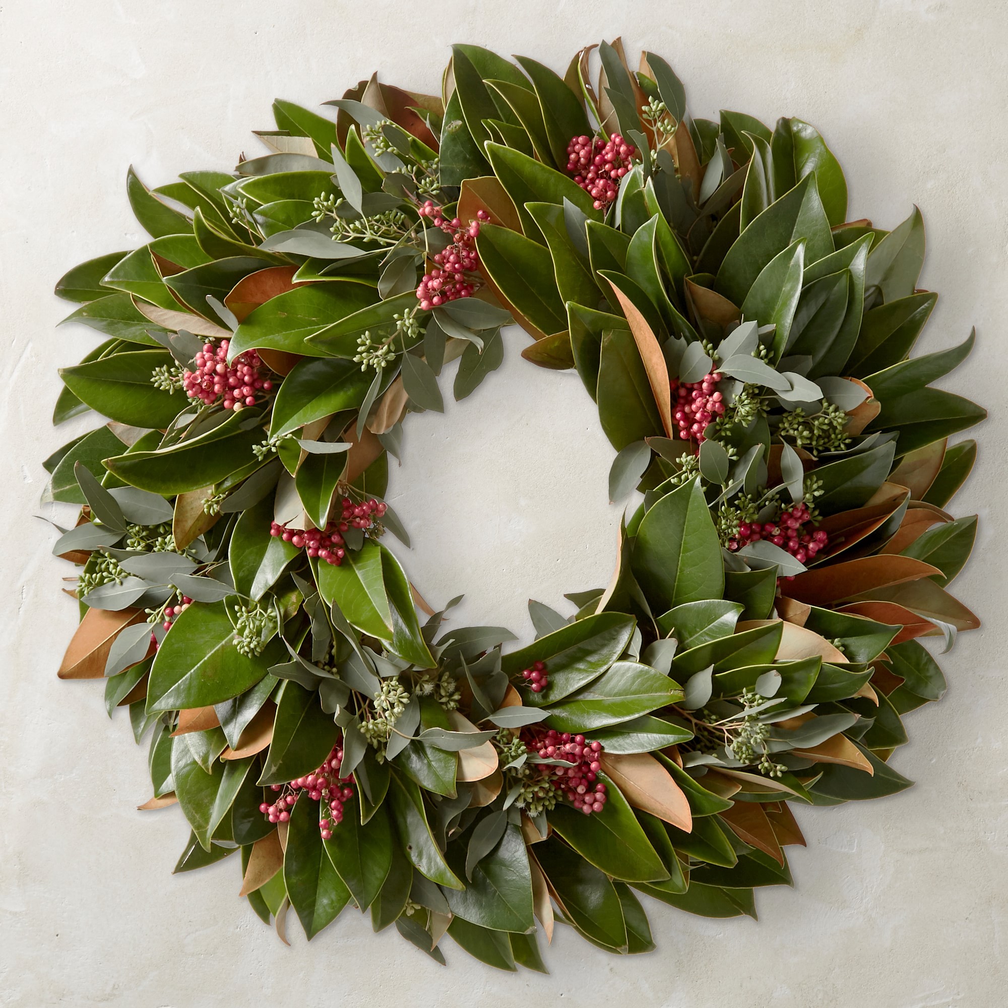 Seeds and Berries Magnolia Live Wreath, 22