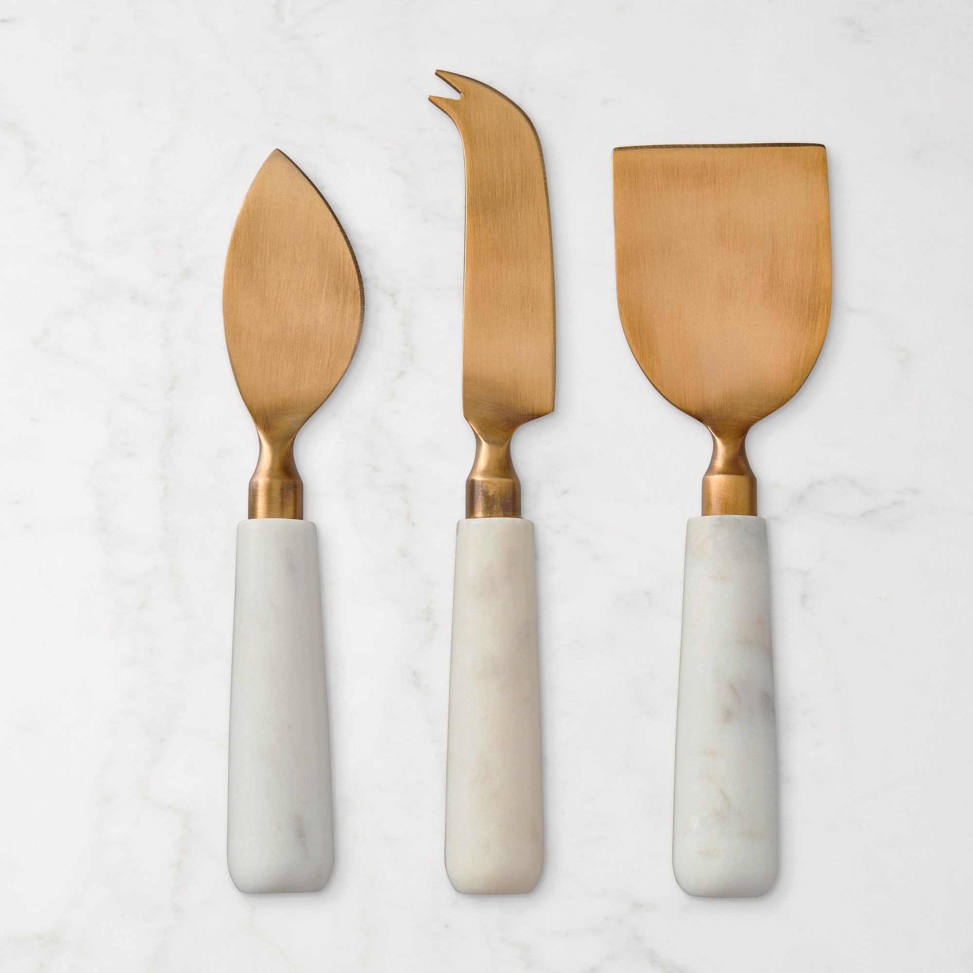 Marble & Brass Cheese Knives, Set of 3
