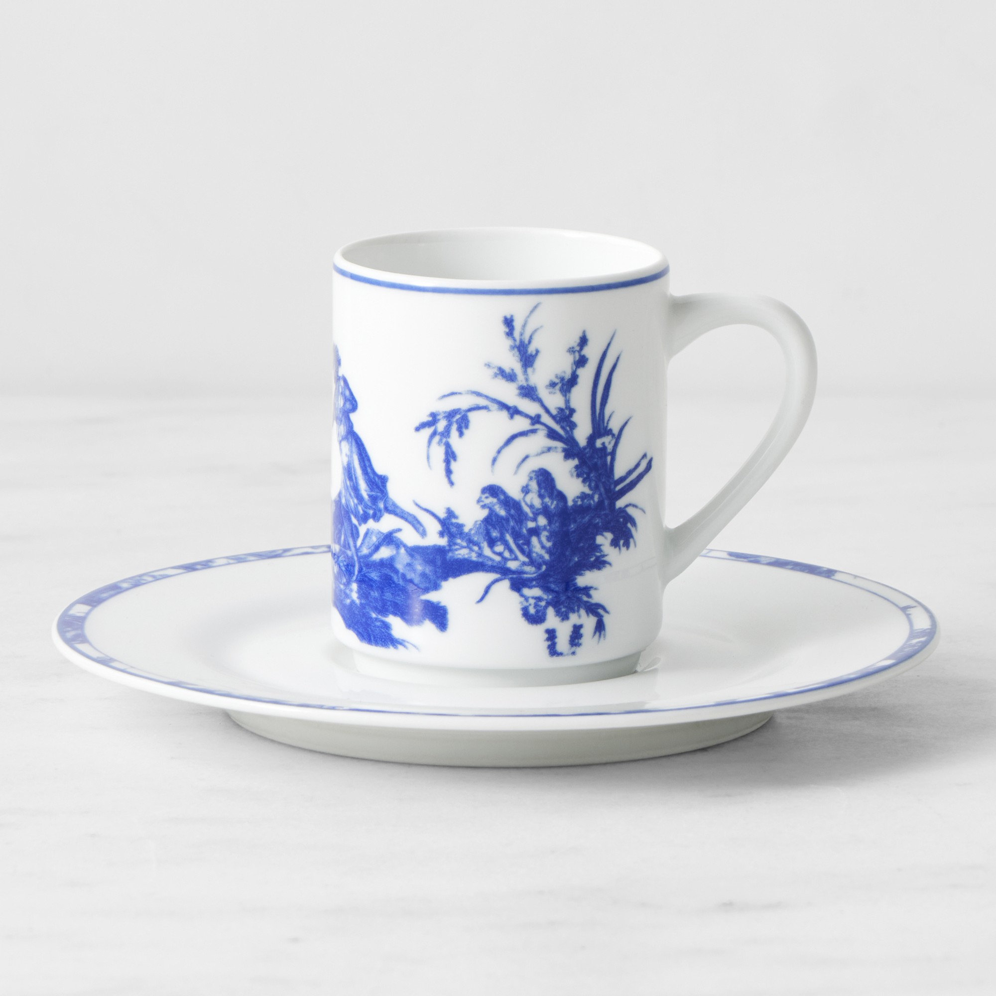 Pillivuyt French Toile Porcelain Espresso Cups & Saucers