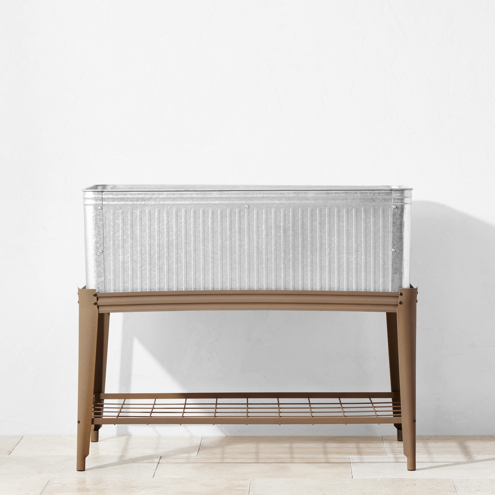 Vintage Galvanized Raised Planter with Rust Stand, 3.3' x 3.1'