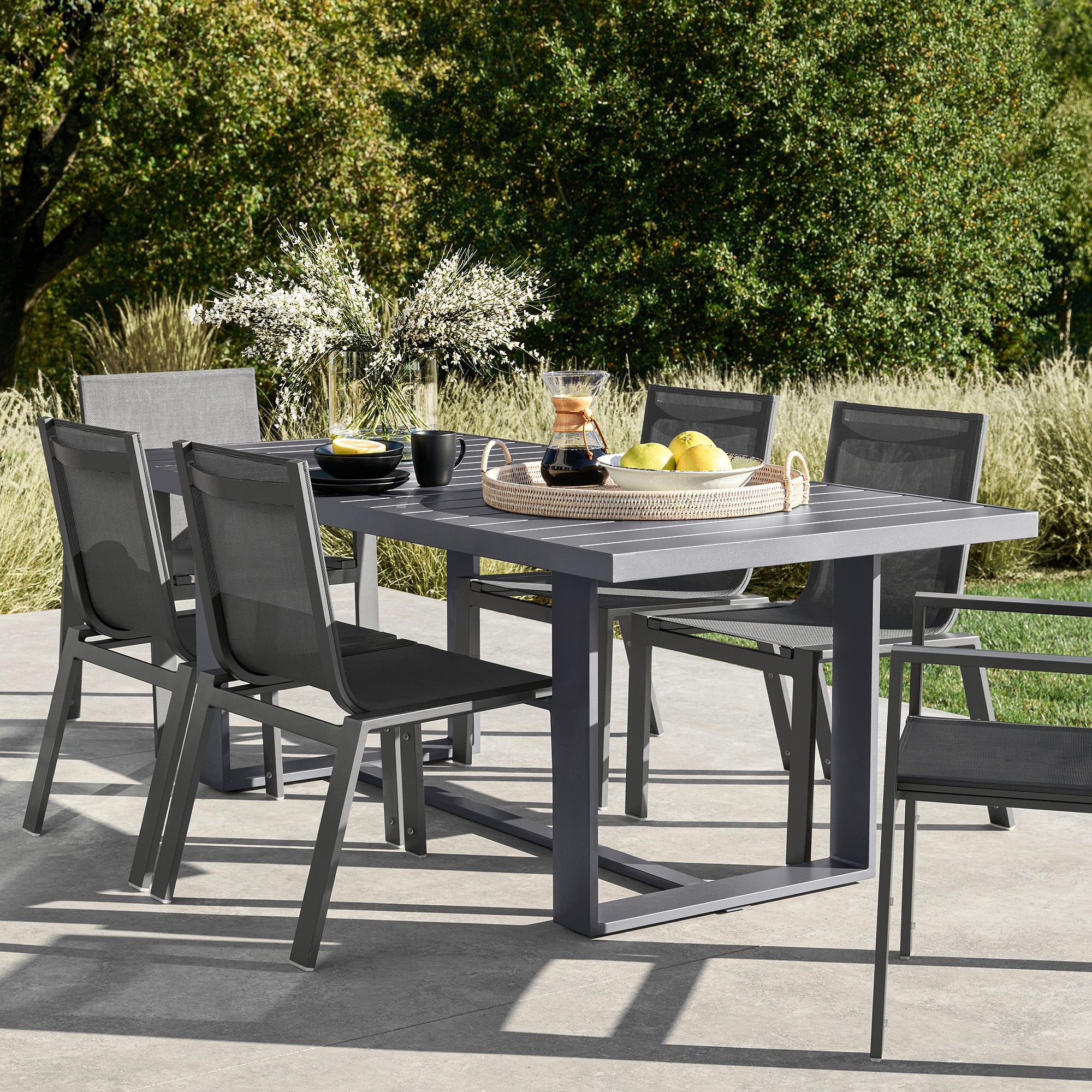 Santa Barbara Slate Outdoor Metal Dining Table & Dining Chairs (84