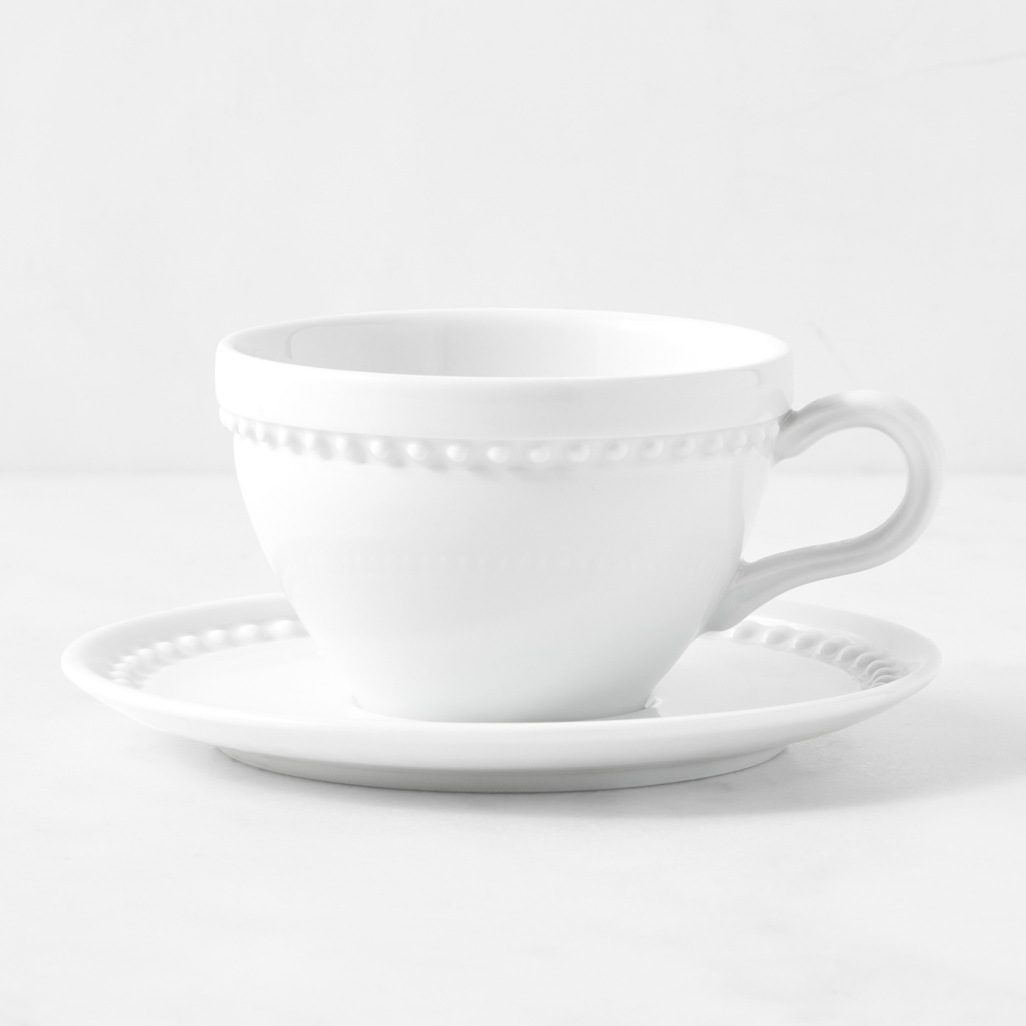 Pillivuyt Beaded Coupe Porcelain Cups & Saucers