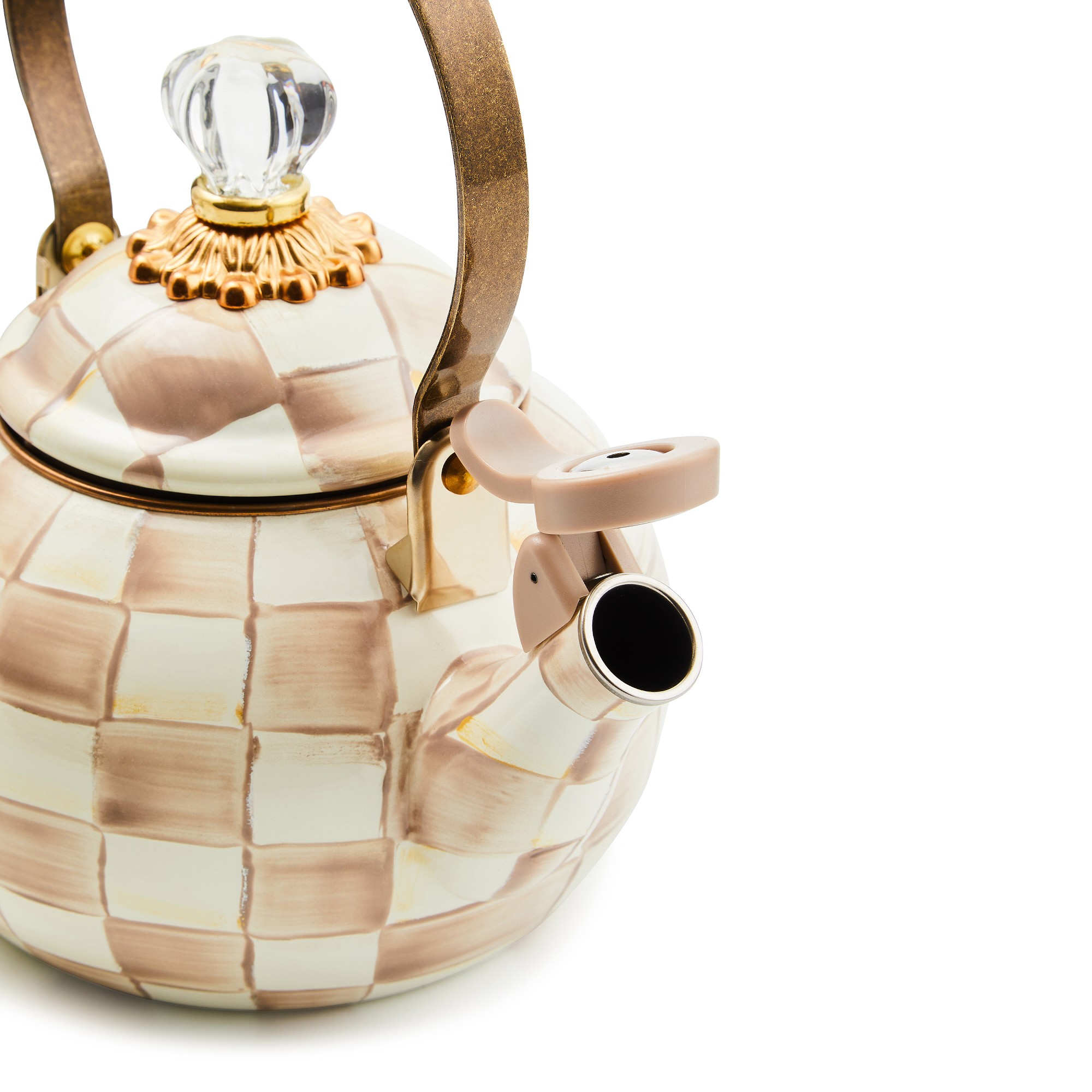MacKenzie-Childs Mocha Check Whistling Kettle
