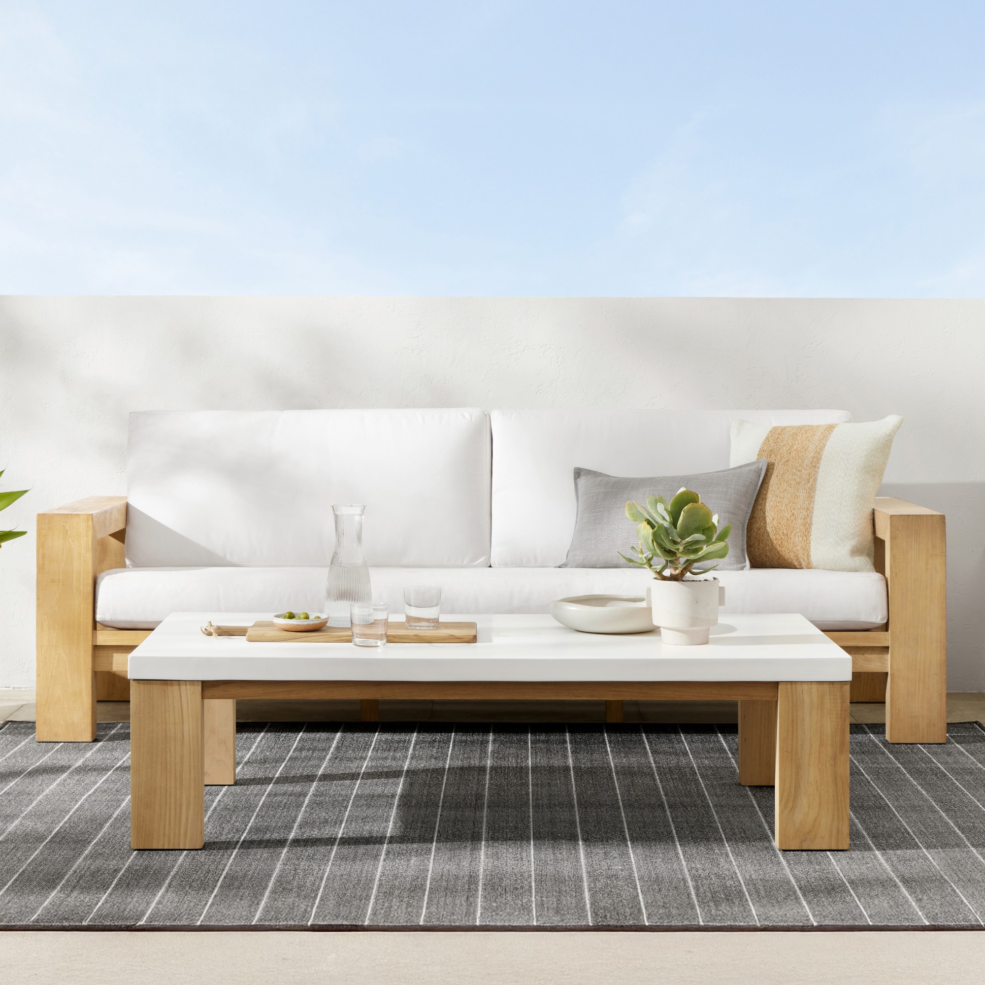 Larnaca Outdoor Teak Fiberstone Coffee Table (60