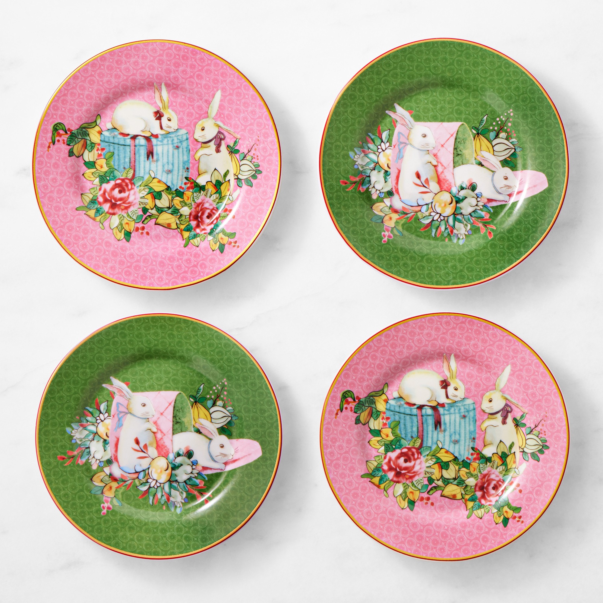 Famille Rose Bunny Appetizer Plates, Set of 4