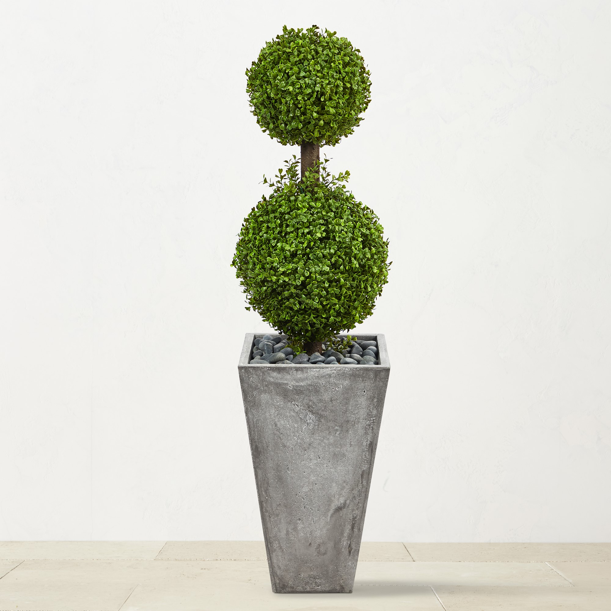 Faux Indoor/Outdoor Double Boxwood Topiary Tree in Cement Planter, 48
