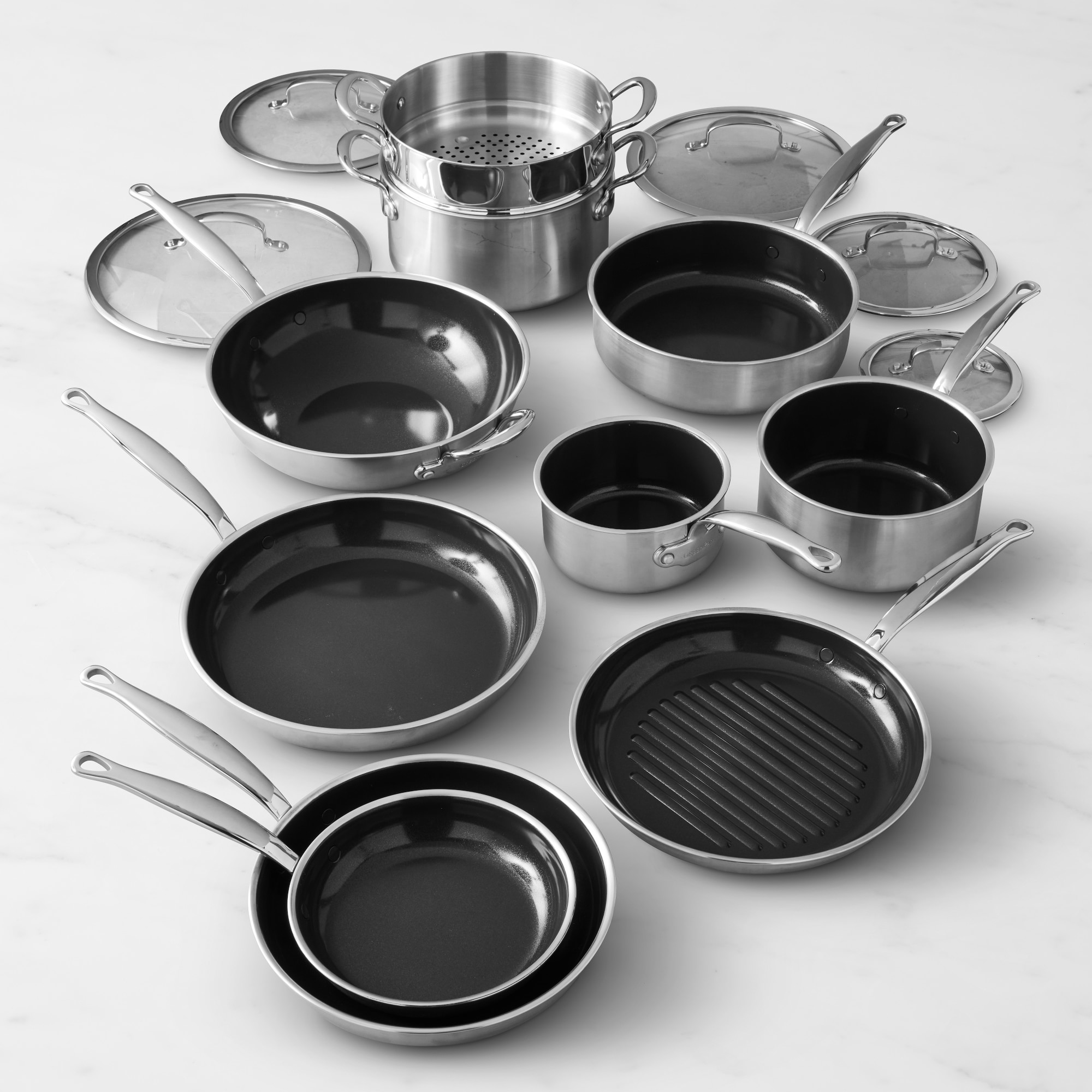 GreenPan™ Premiere Stainless-Steel Ceramic Nonstick 15-Piece Cookware Set