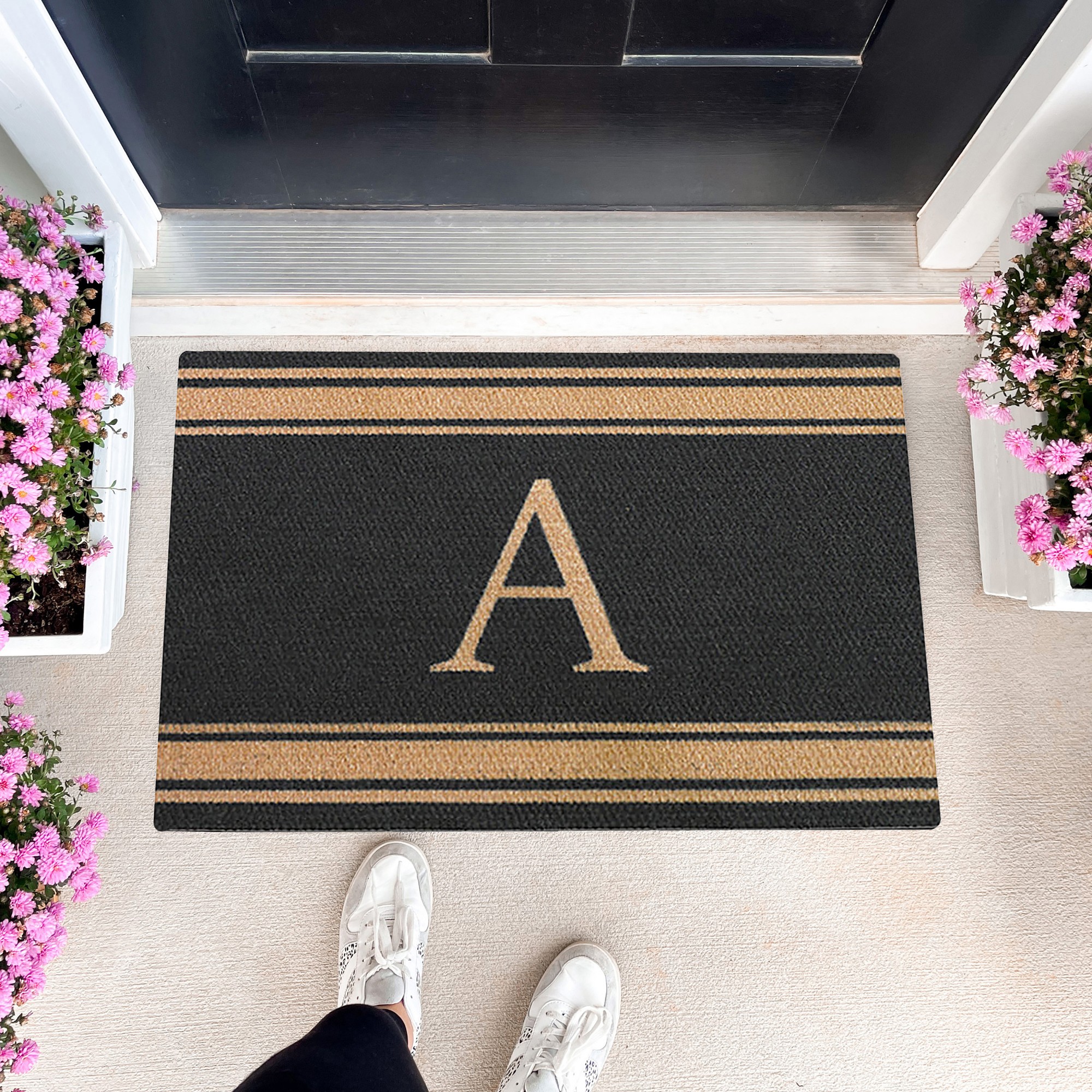 Neighburly Initial Stripes Indoor/Outdoor Monogram Doormat