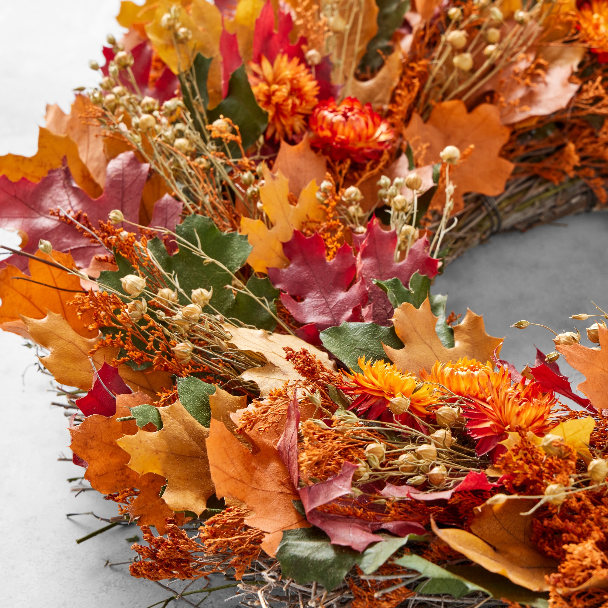 Fall Leaves & Floral Live Wreath, 18