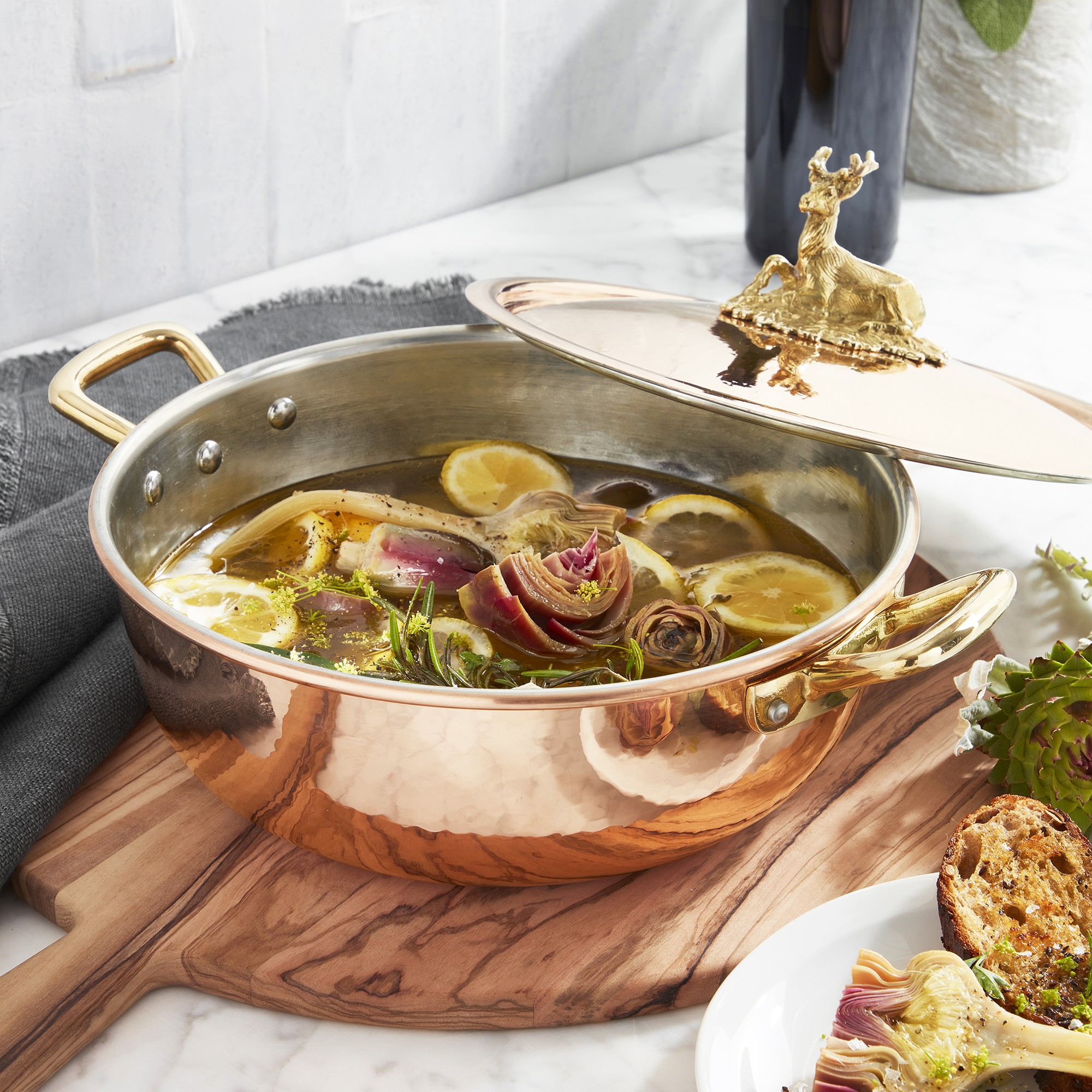 Ruffoni Historia Hammered Copper Chef Pot with Stag Knob, 4-Qt.