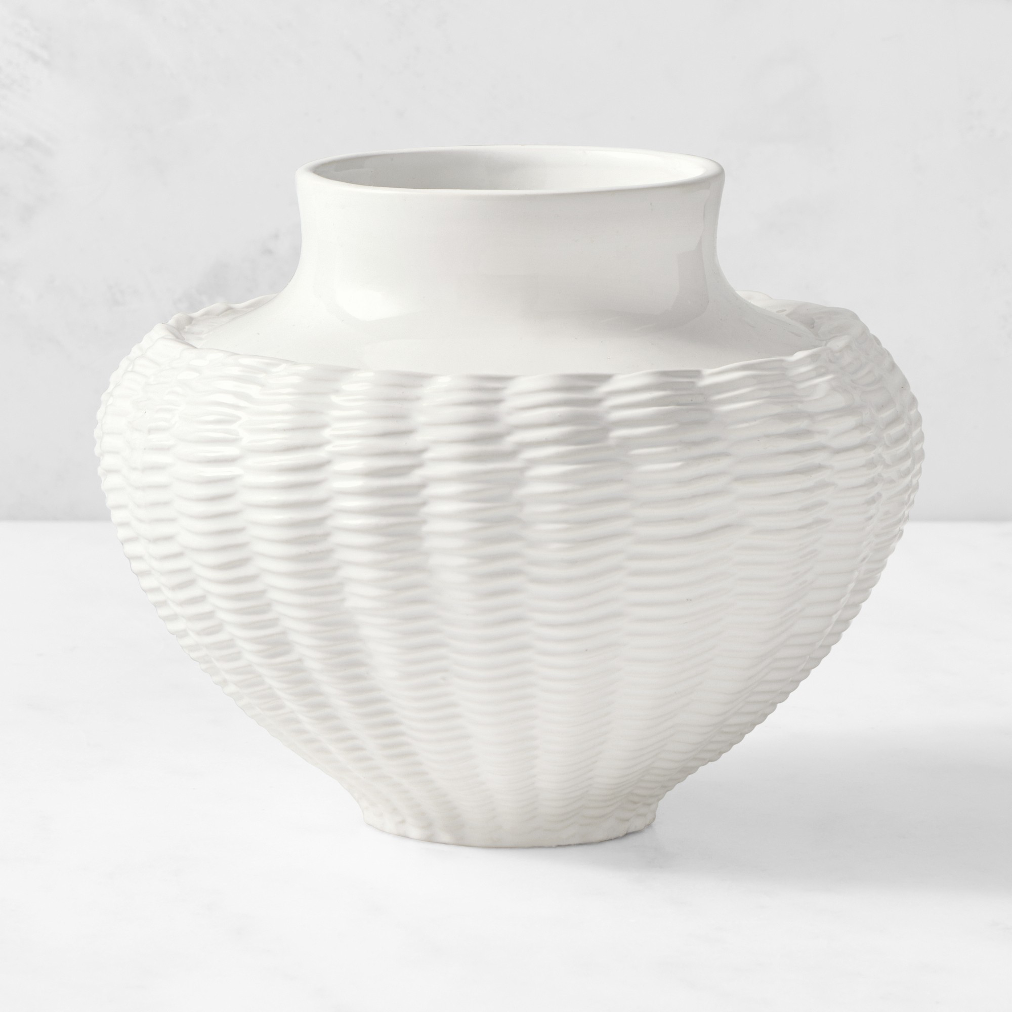White Ceramic Basket Weave Vase