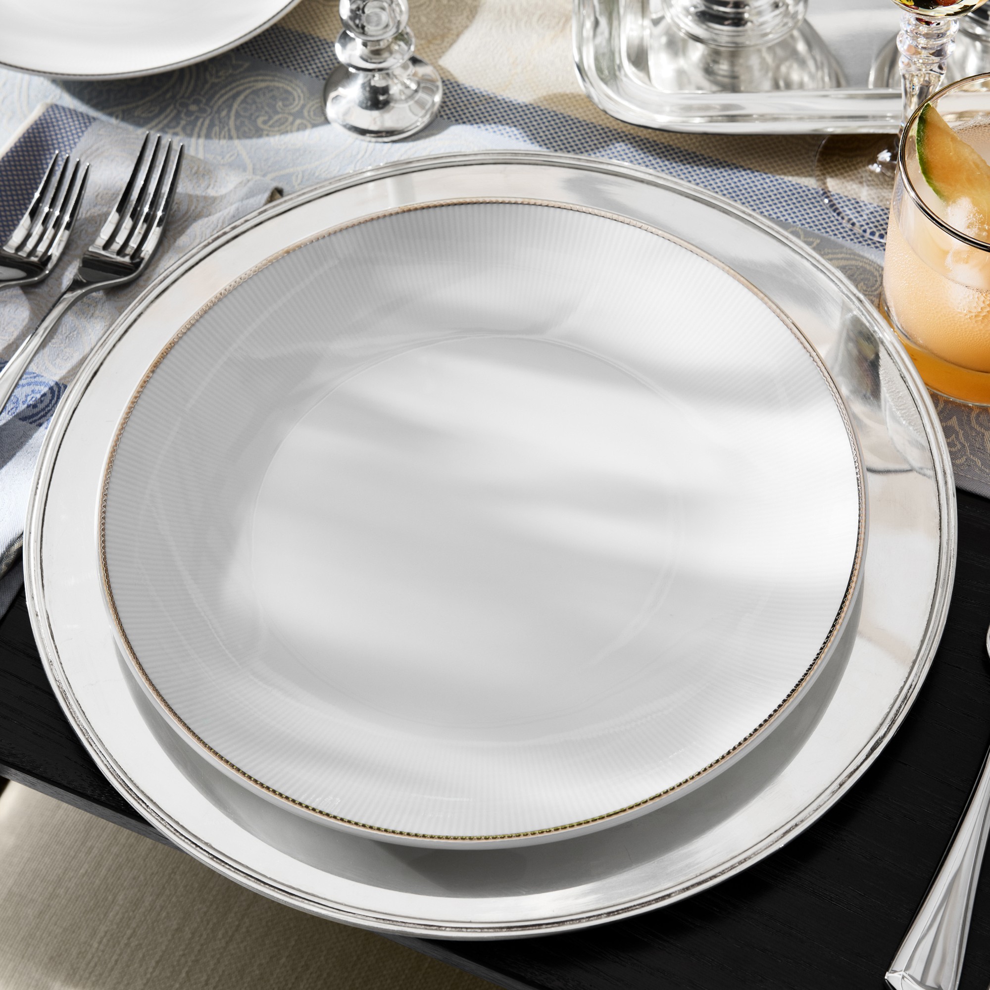 Pillivuyt Eventail Platinum Porcelain Dinner Plates, Set of 4