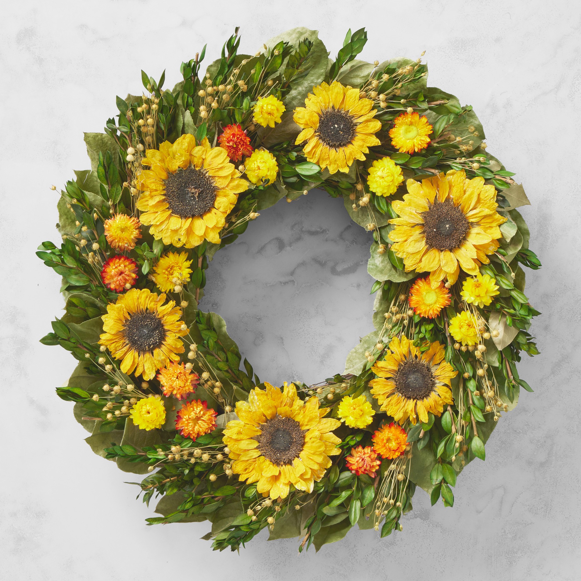 Sunflower & Myrtle Live Wreath, 22