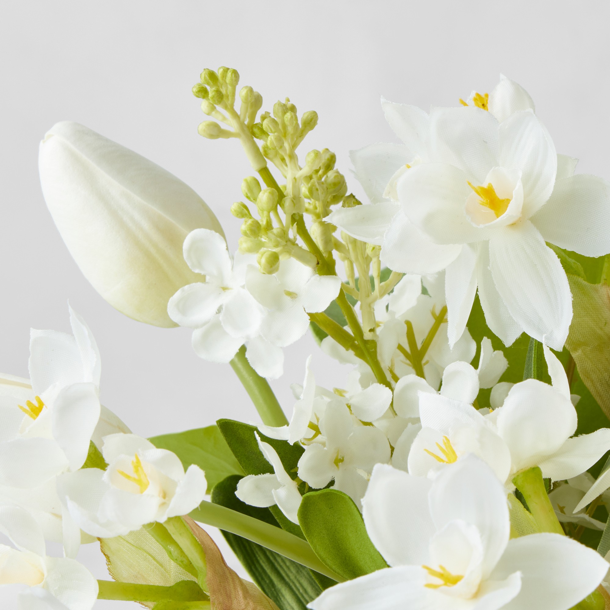 Faux Tulip & Lilac Floral Arrangement in Glass Vase