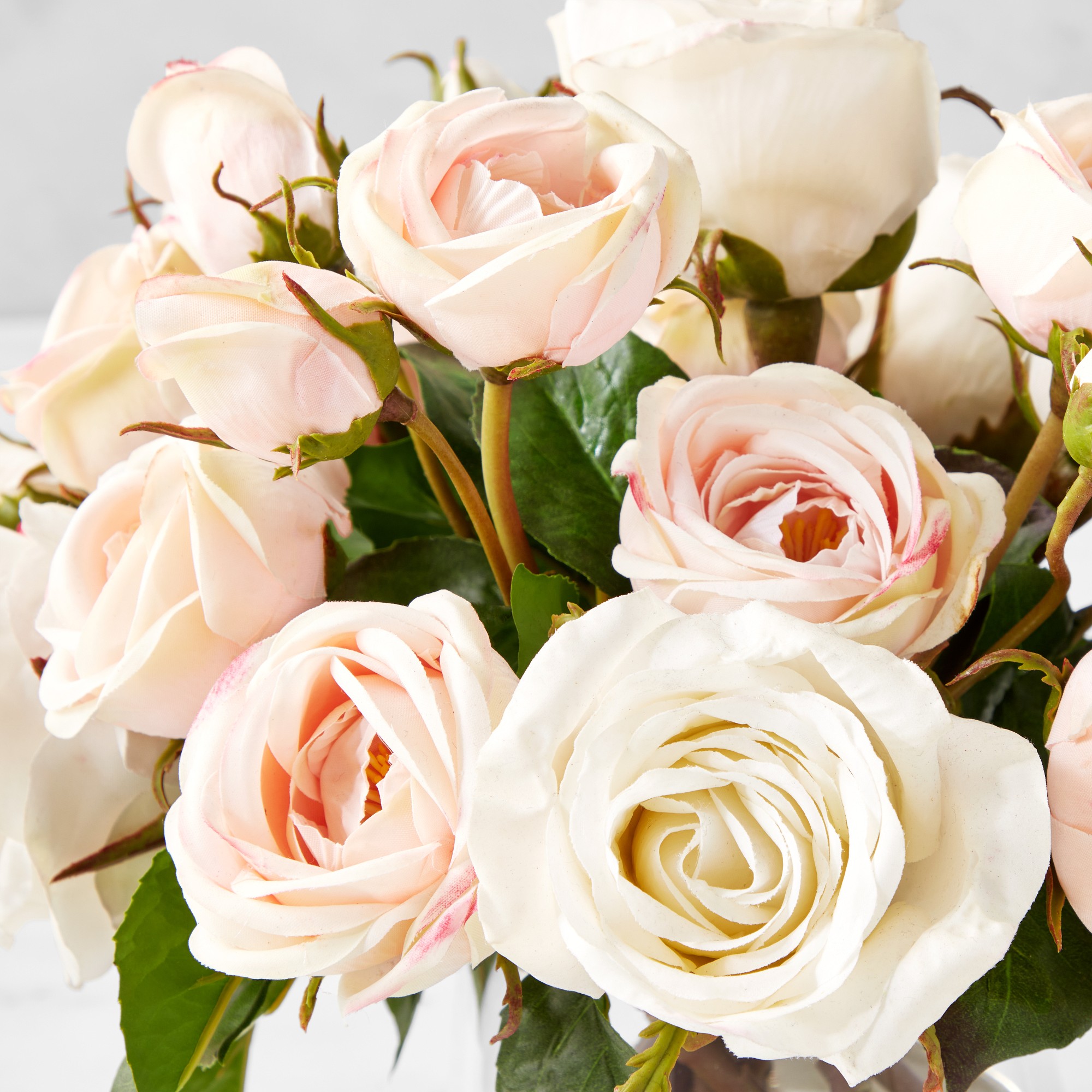 Faux English Rose Floral Arrangement in Glass Vase