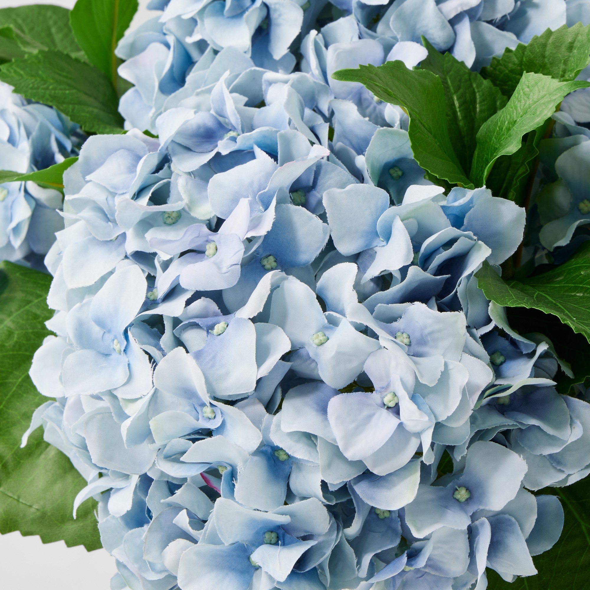 Faux Blue Hydrangea Arrangement in Glass Vase