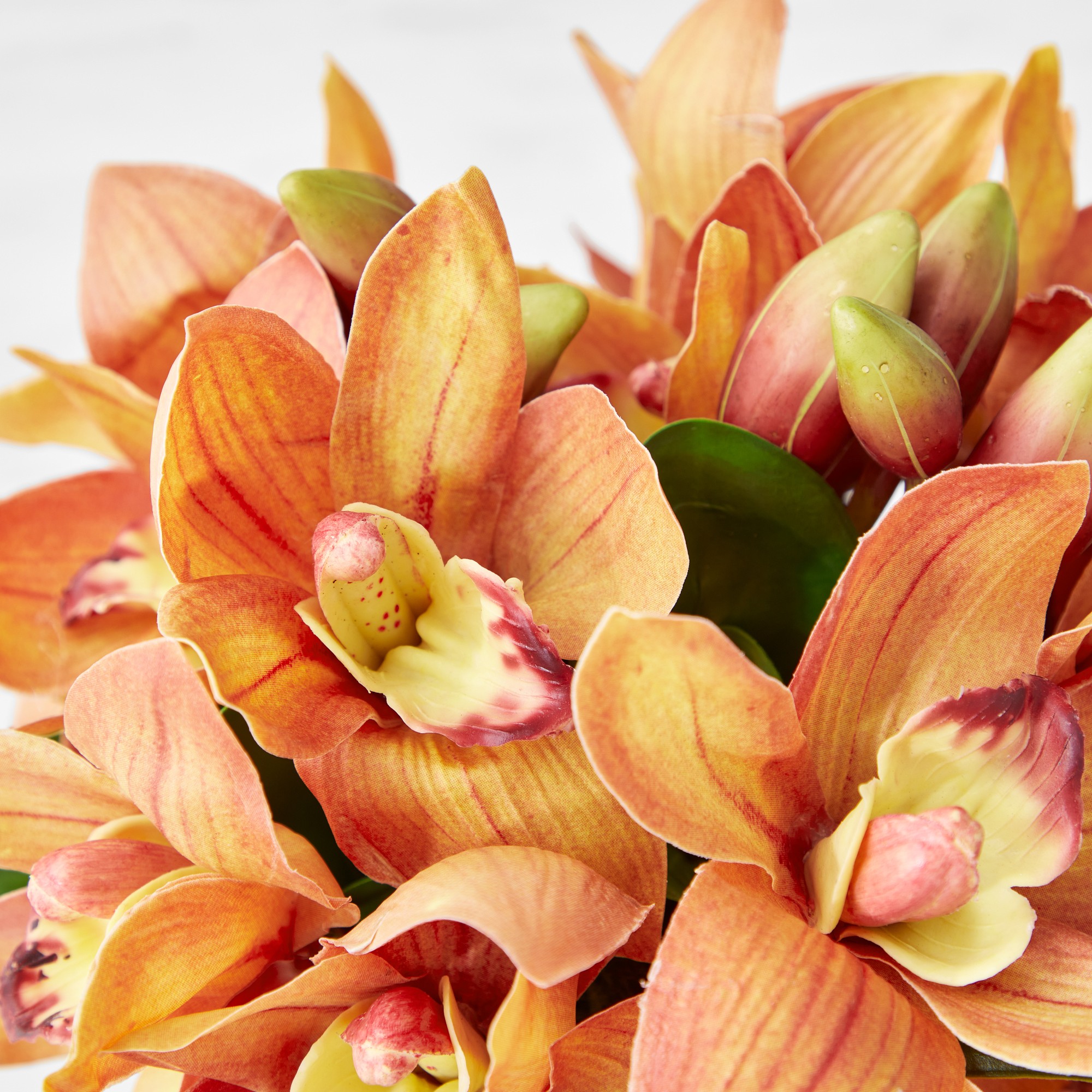 Faux Red Orchid Floral Arrangement in Gold Cachepot