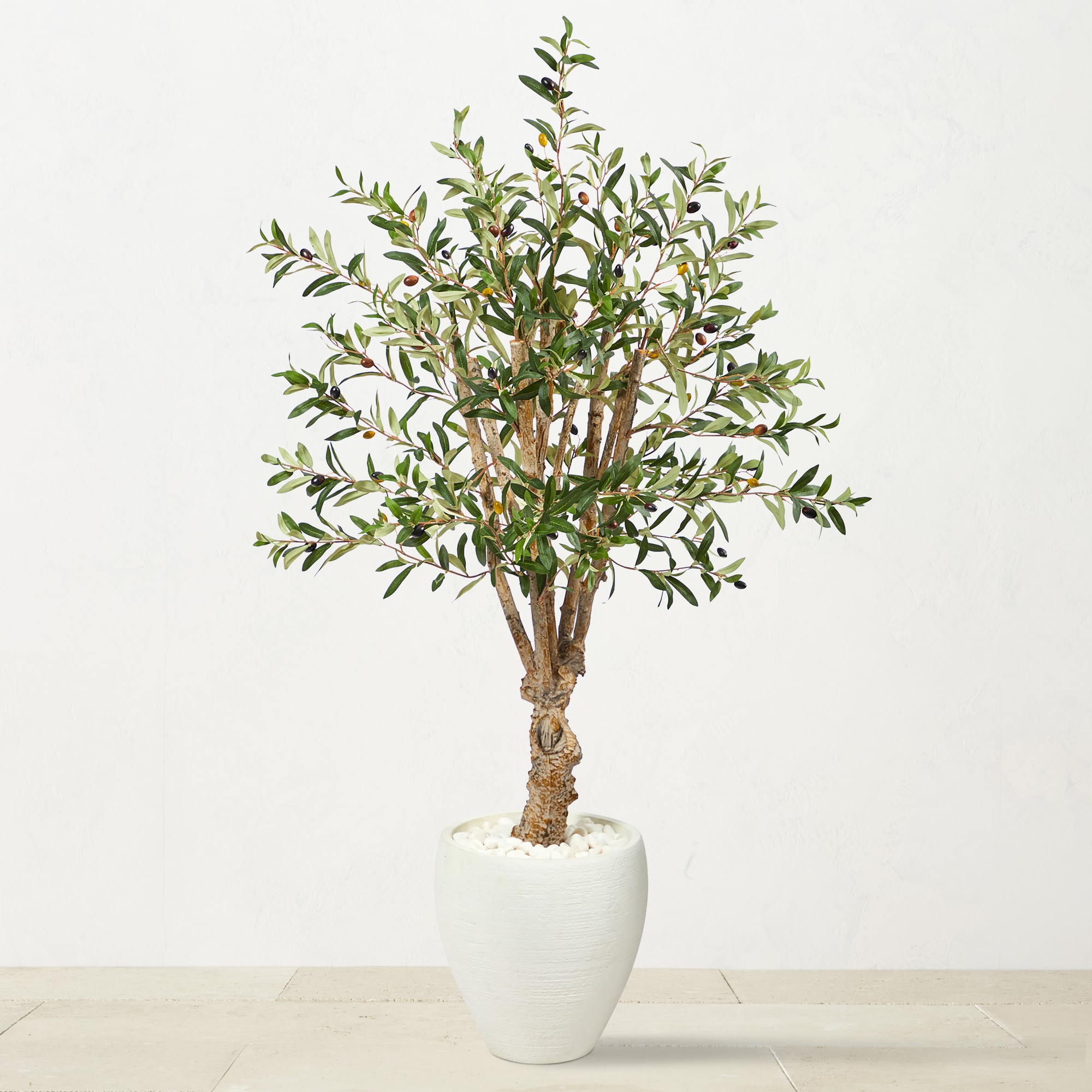 Faux Olive Tree in White Planter, 53