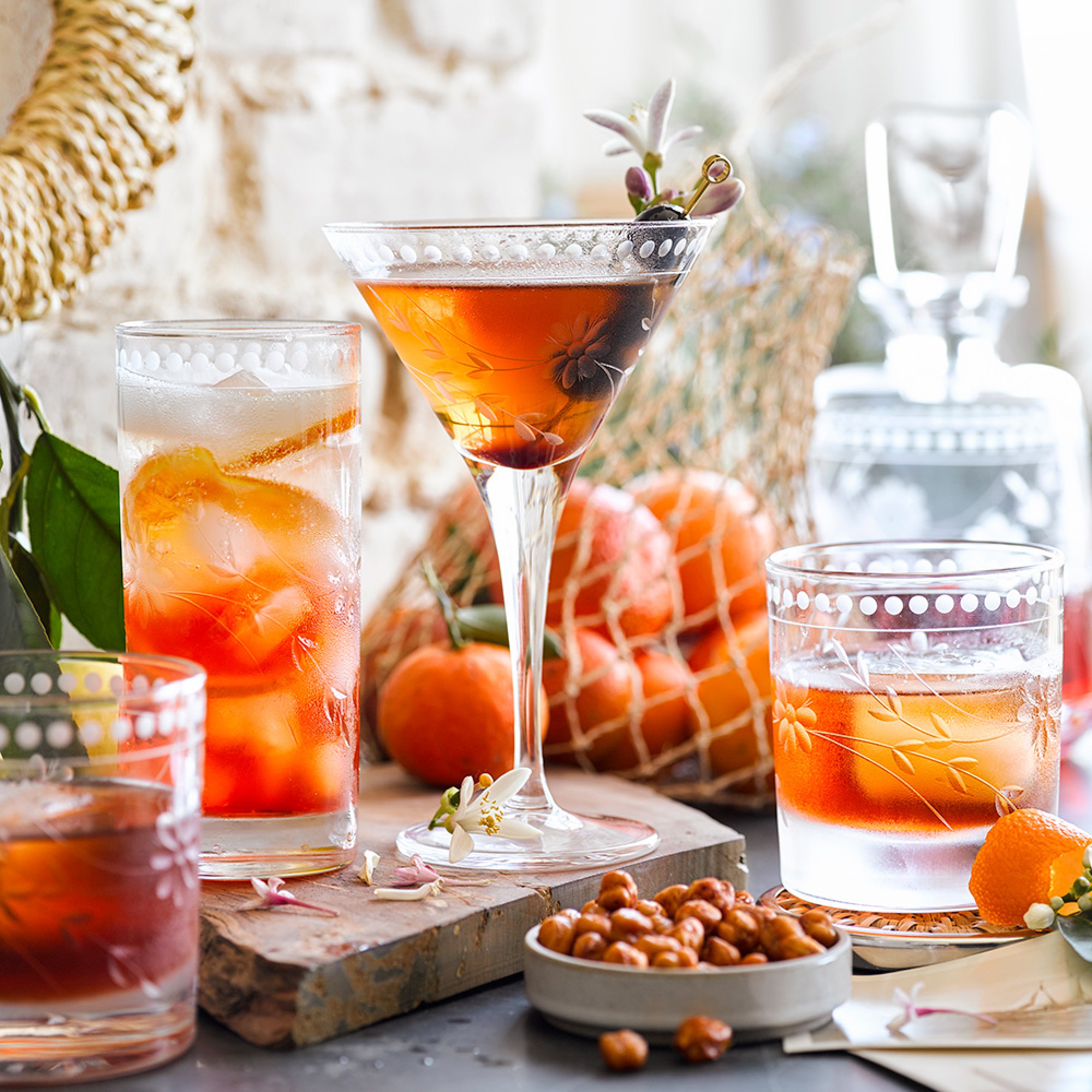 Vintage Etched Highball Glasses