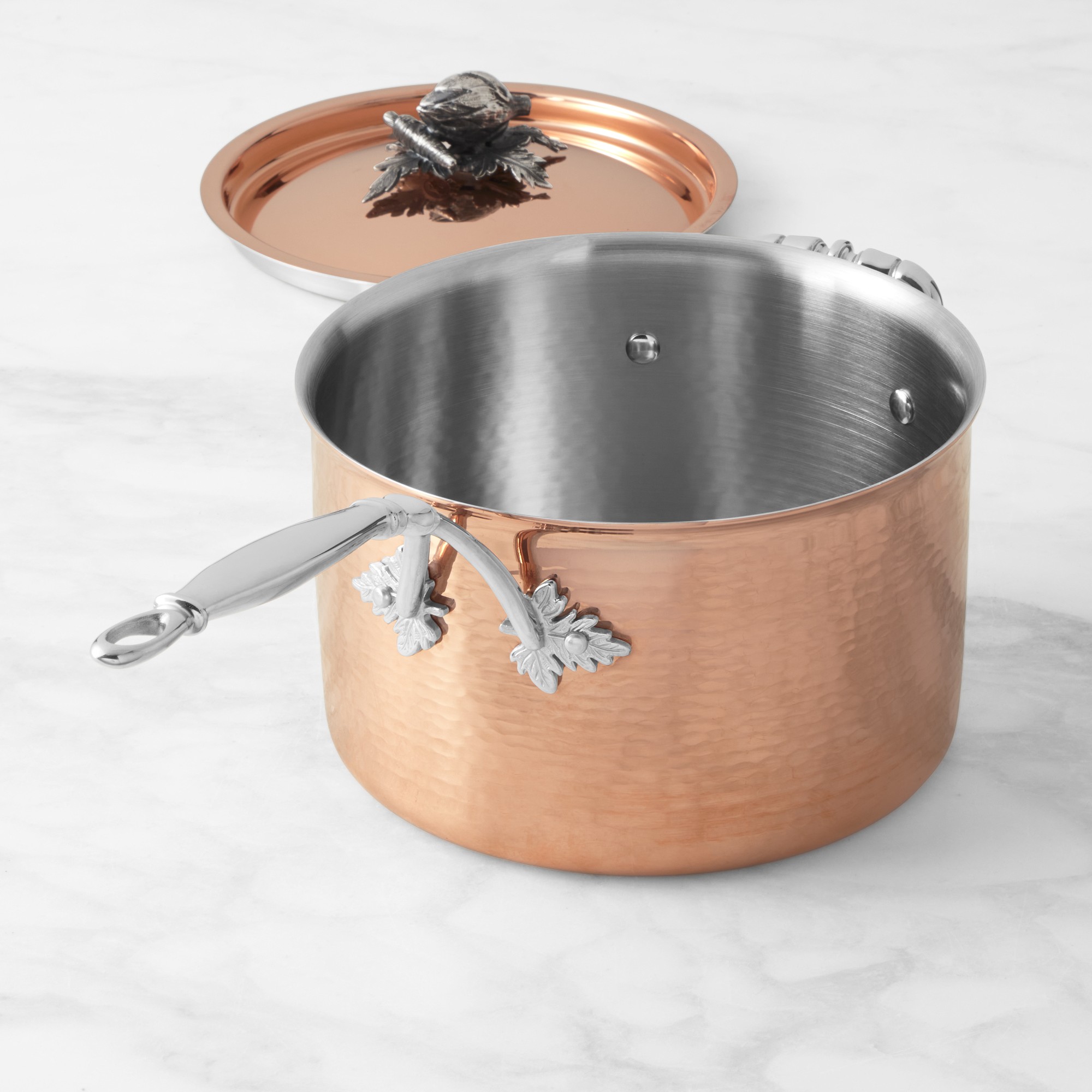 Ruffoni Opus Cupra Hammered Copper Saucepan with Artichoke Knob, 3 1/2-Qt.