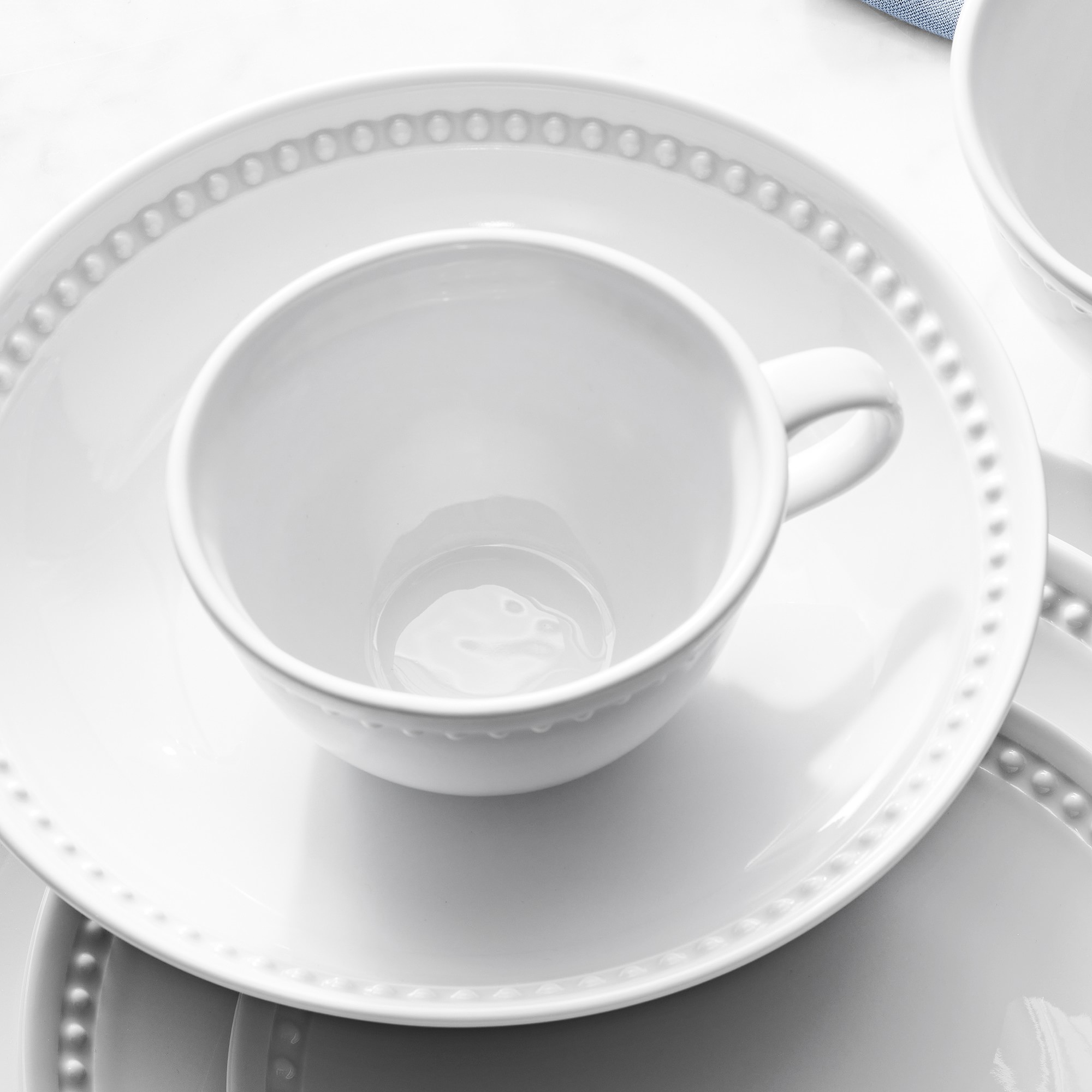 Pillivuyt Beaded Coupe Porcelain Mugs, Set of 4