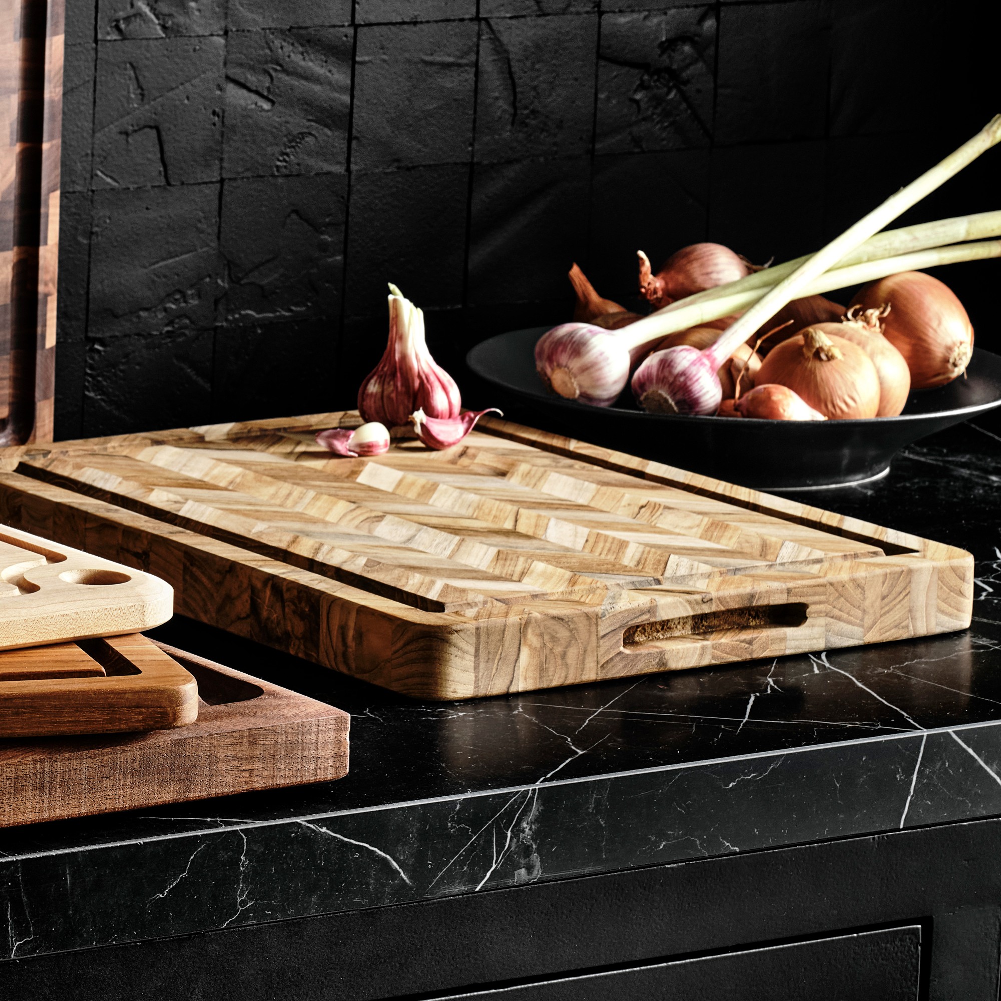 Williams Sonoma Herringbone Cutting and Carving Board, Teak