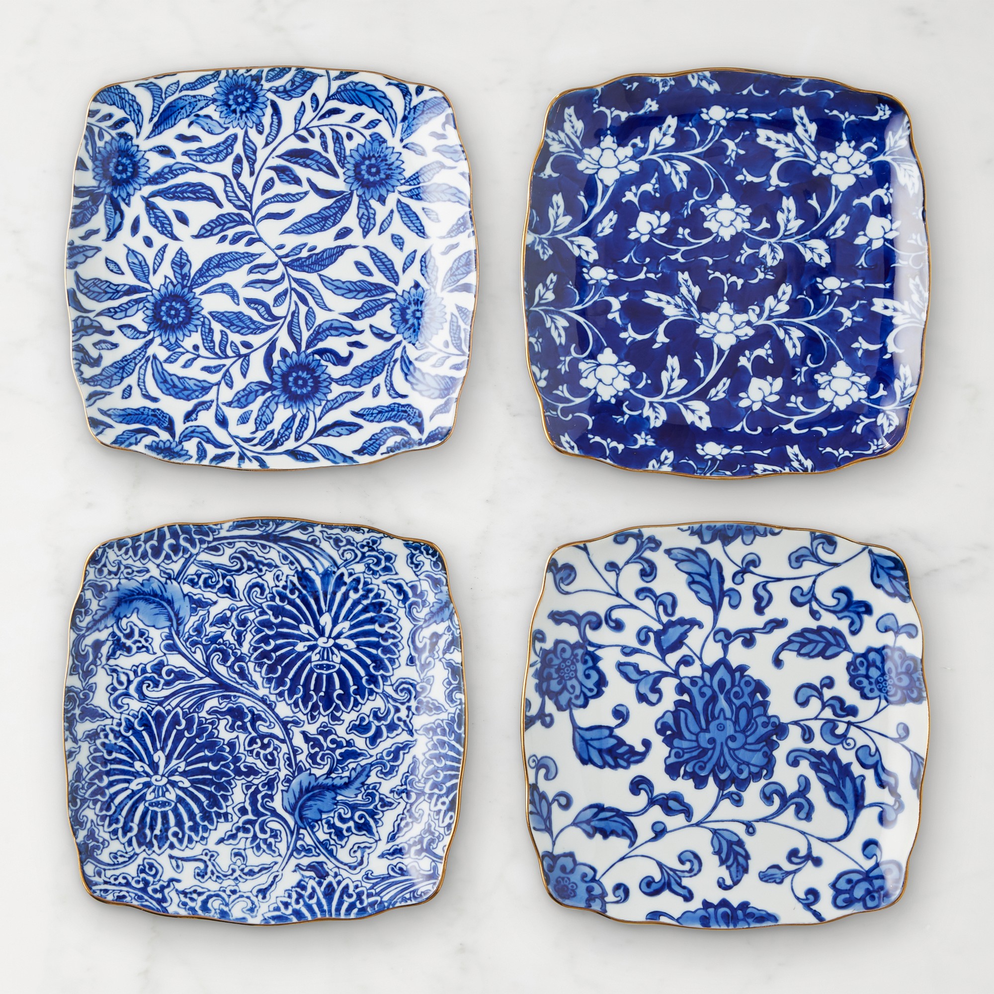 Marlo Thomas x Williams Sonoma Blue Floral Appetizer Plates, Set of 4