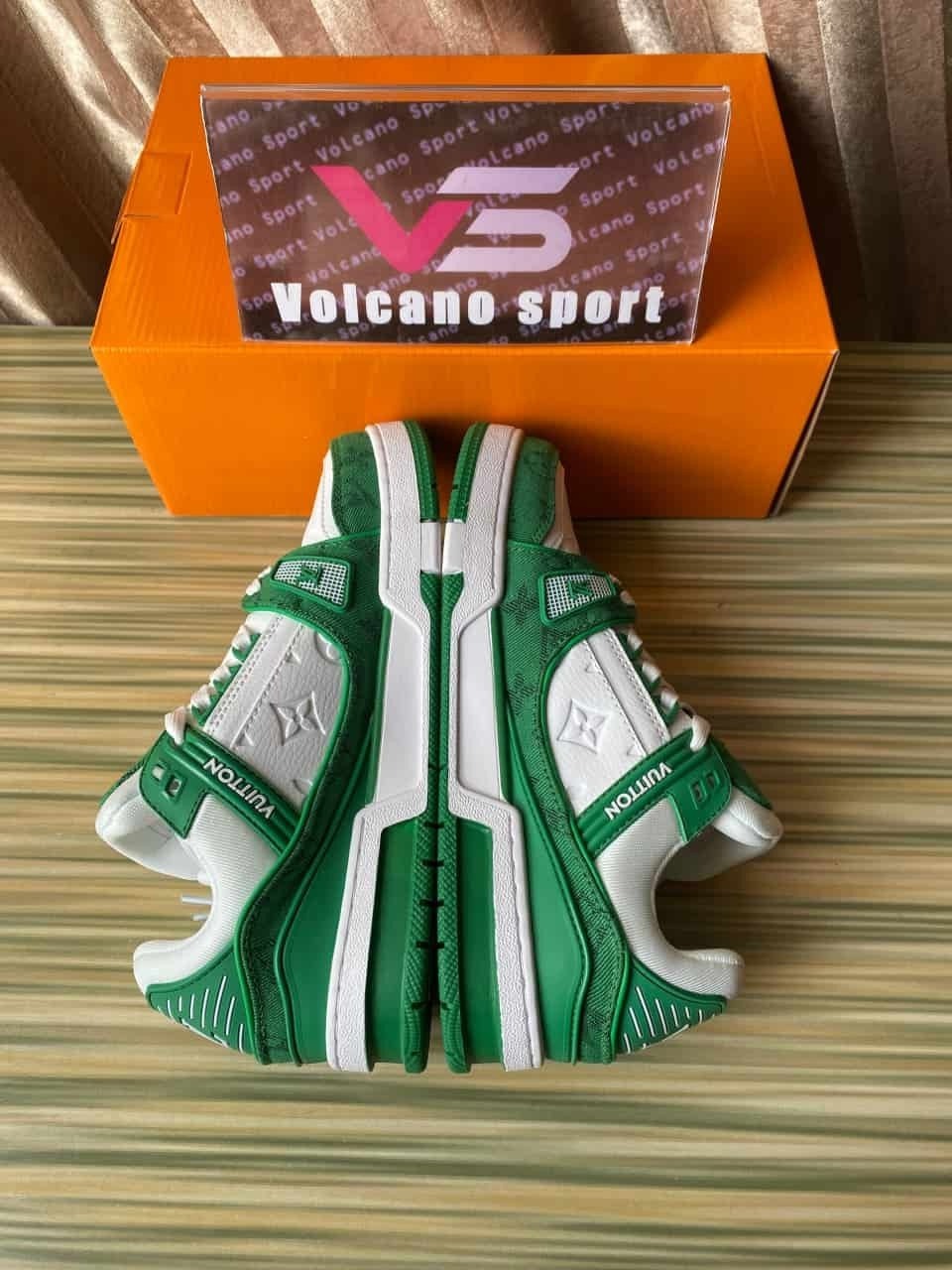 LV Trainer Green Monogram Denim White