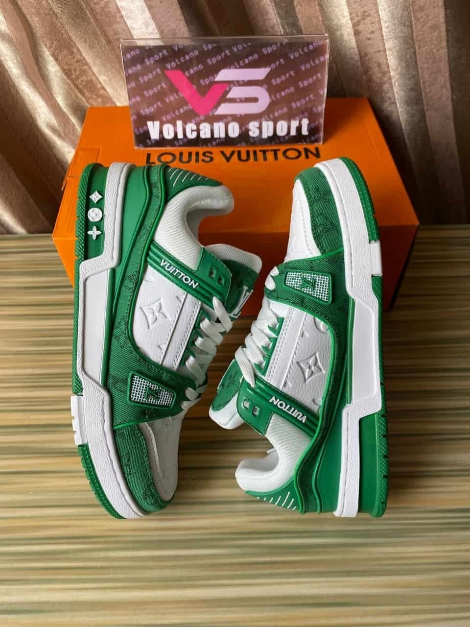 LV Trainer Green Monogram Denim White